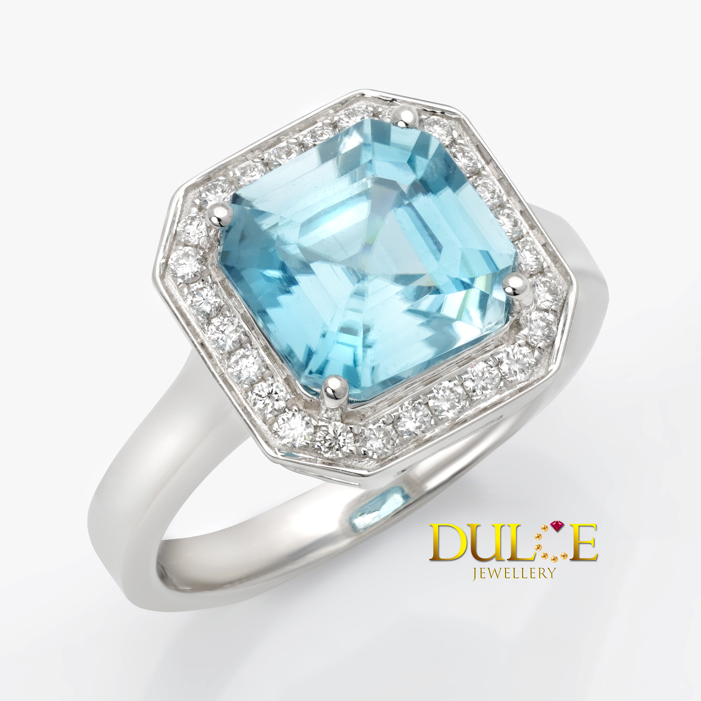 18K Gold Blue Zircon & Diamond Ring