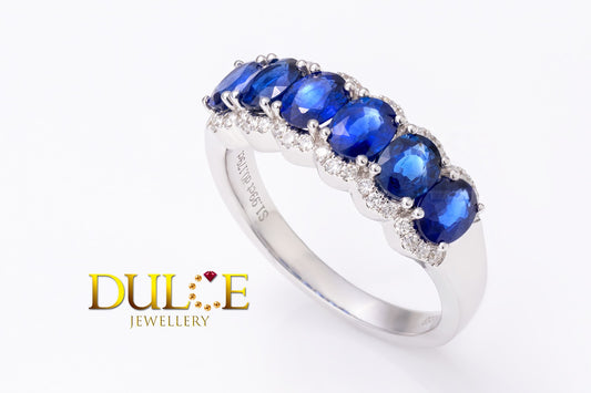 18K White Gold Blue Sapphire Diamond Ring  (GRBSDW5530)