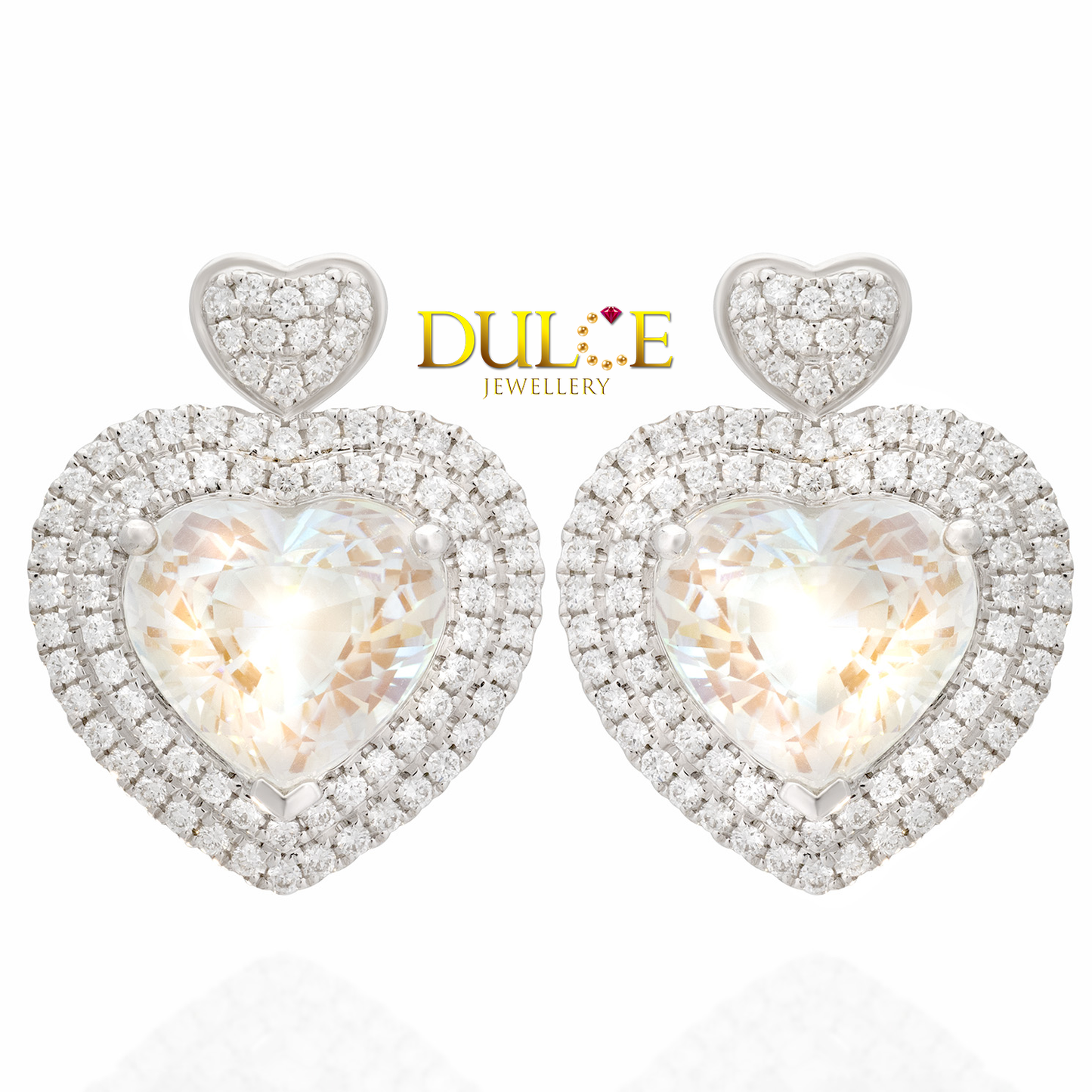 18K Gold Rainbow Moonstone Diamond Earrings