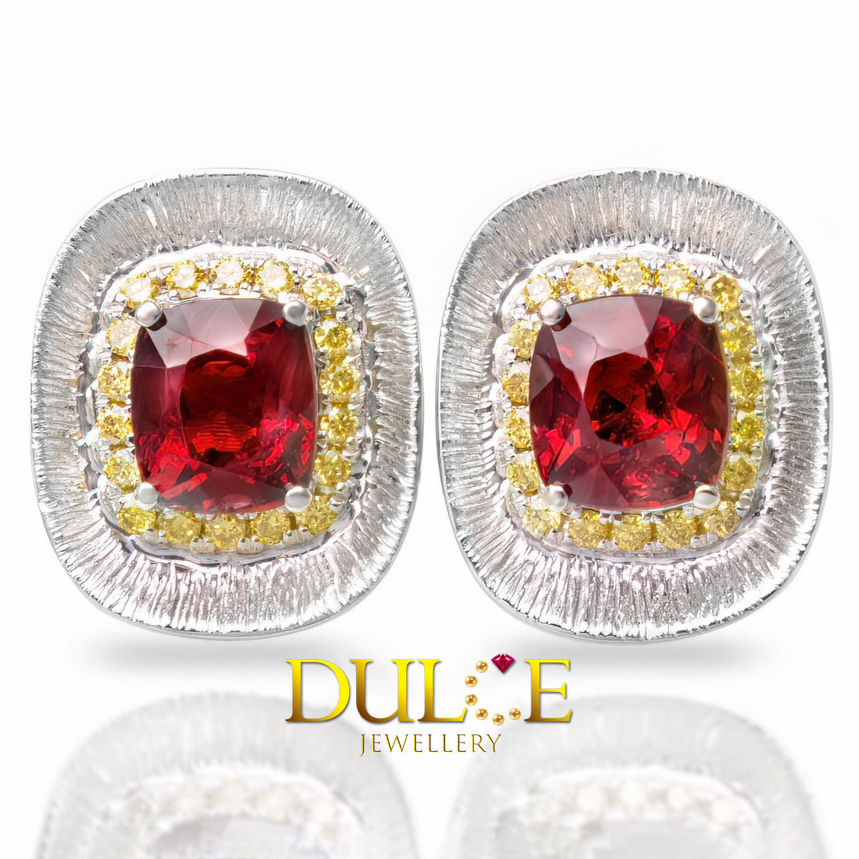 18K 金紅尖晶石鑽石耳環