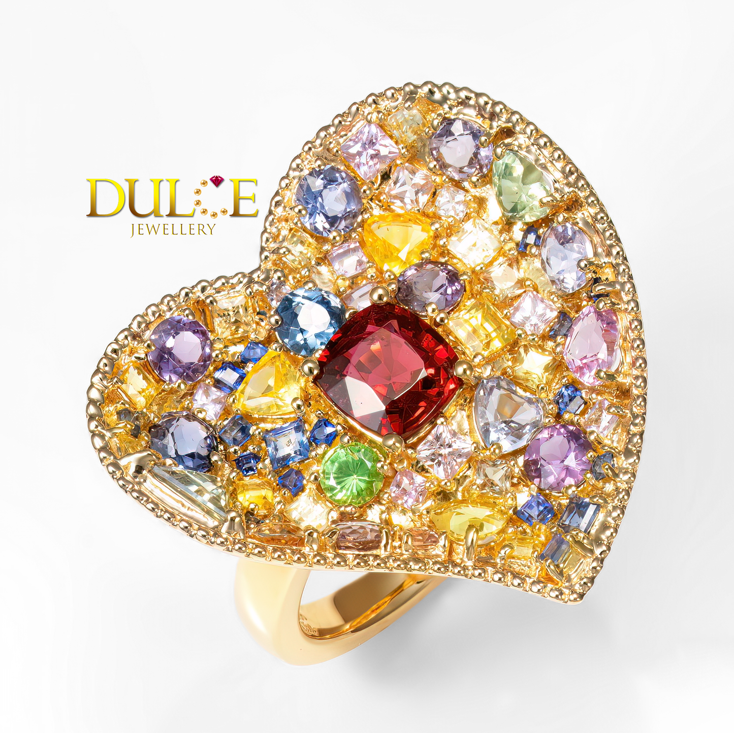 18K Gold Spinel Tsavorite & Multi-color Sapphire Ring (GRSAP&RS3086)
