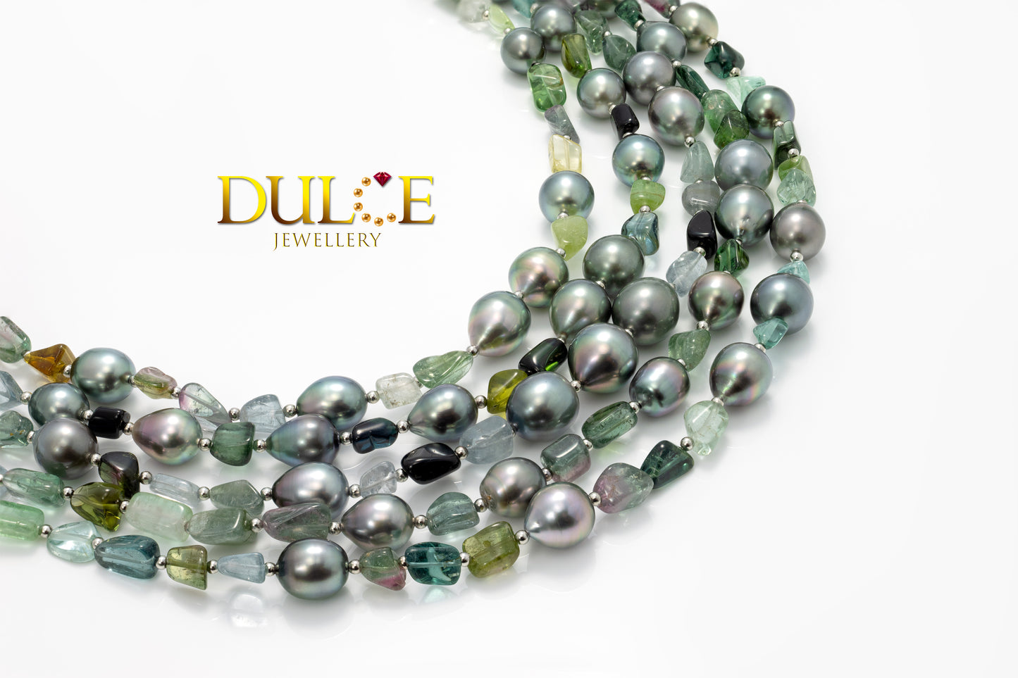 Silver Tourmaline Tahitian Pearls Necklace