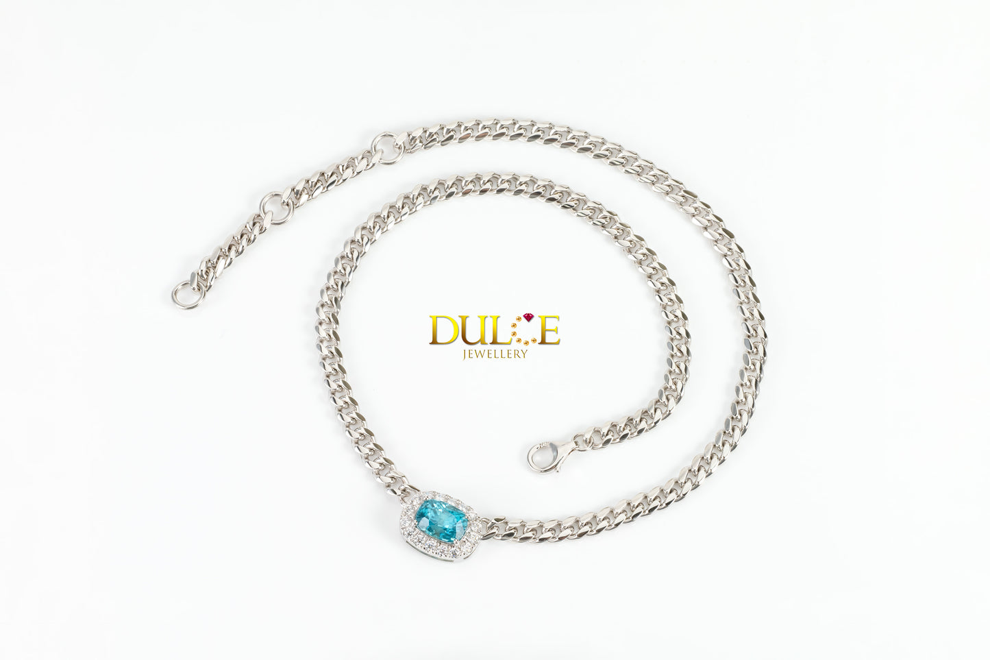 Blue Zircon CZ Stone Silver Necklace(SNBZ)