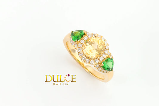 18K Yellow Gold Sapphire, Tsavorite & Diamond Ring (GRSAPTSV5305)
