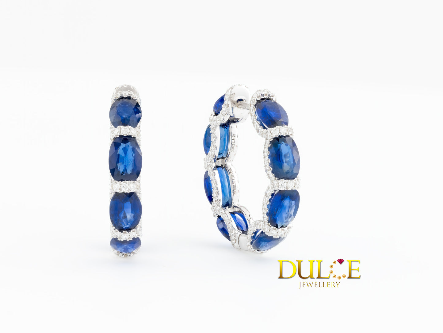 18K Gold Blue Sapphire & Diamond Eternity Earrings