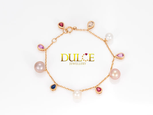 18K Rose Gold Sapphire, Ruby & Freshwater Pearls Bracelet (GBSAP&P5349)