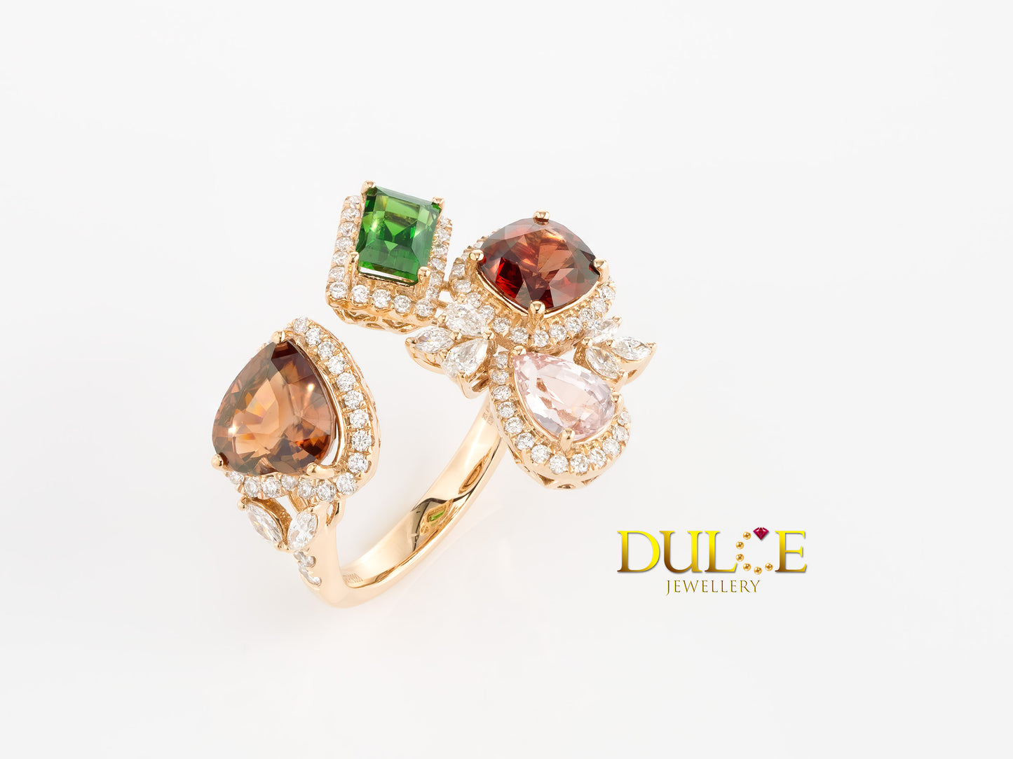 18K Gold Zircon, Spinel & Tsavorite Diamond Ring