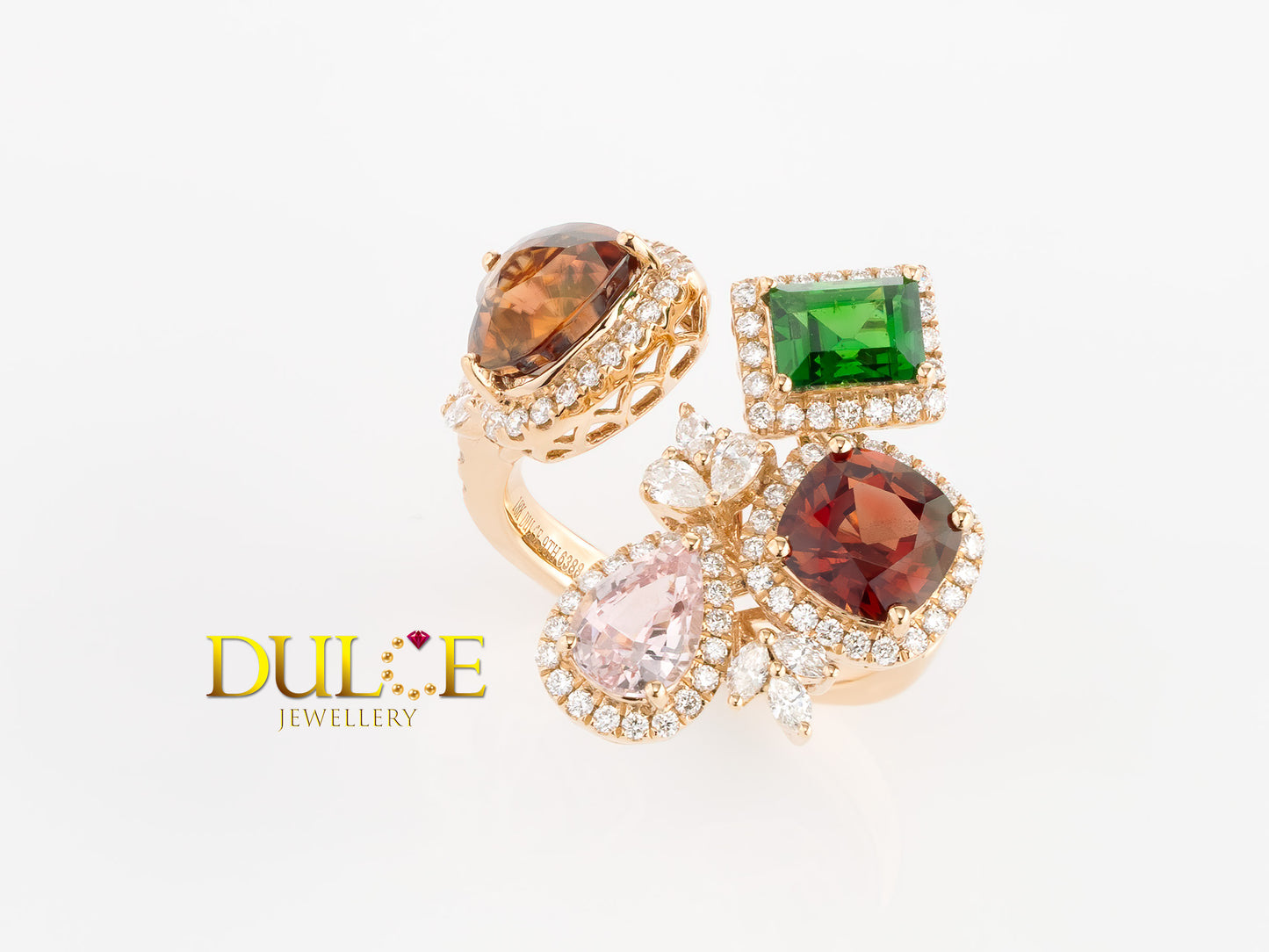 18K Gold Zircon, Spinel & Tsavorite Diamond Ring