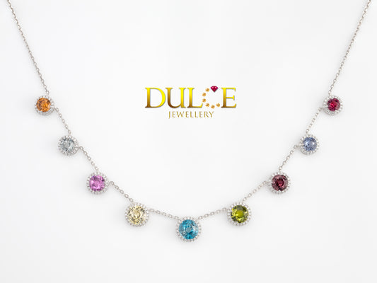 18K Gold Multi Color Sapphire & Blue Zircon Diamond Necklace (GNMC6364)