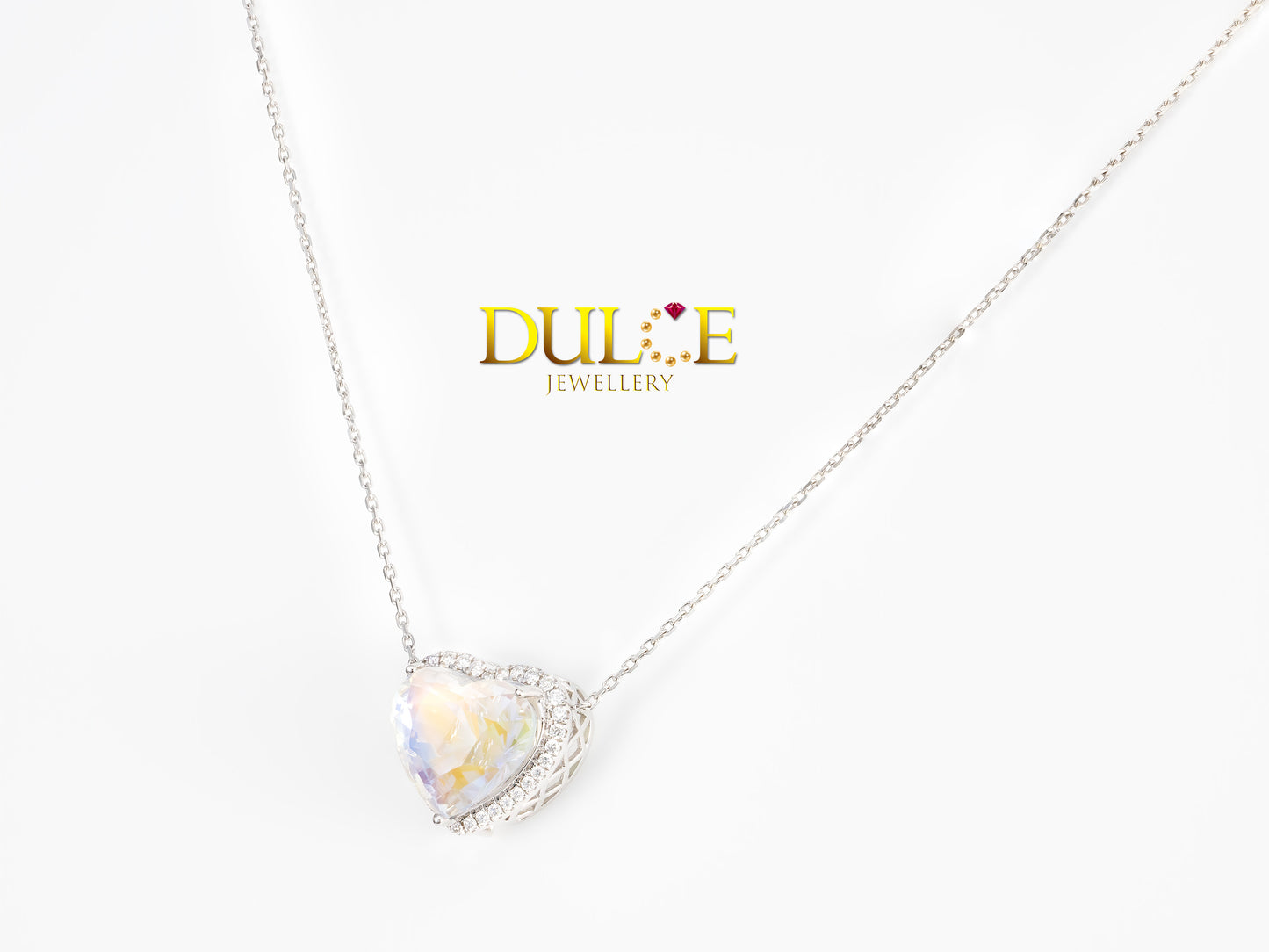 18K 金彩虹月光石鑽石項鍊