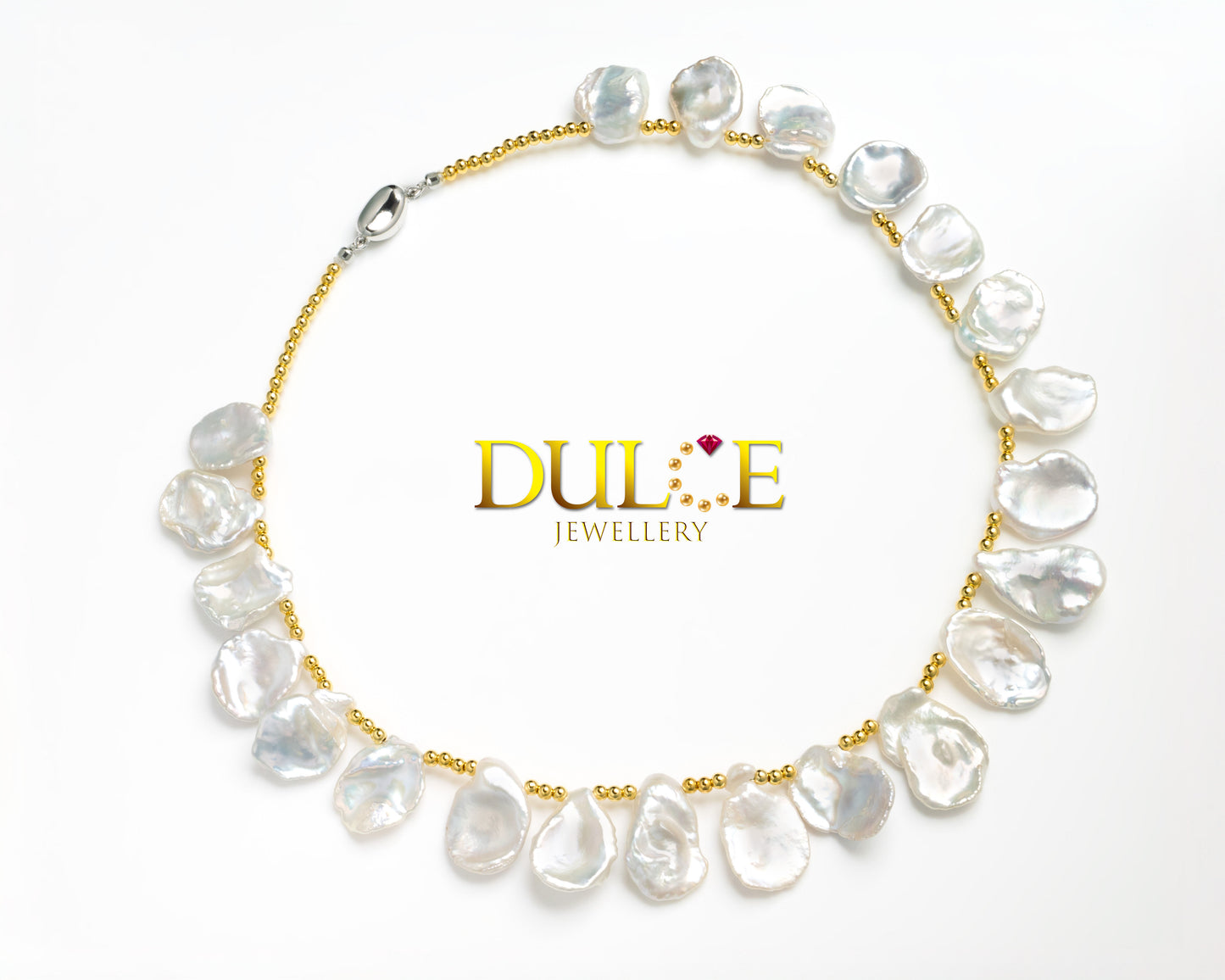Silver 14-22mm Metallic Keshi Pearls Necklace