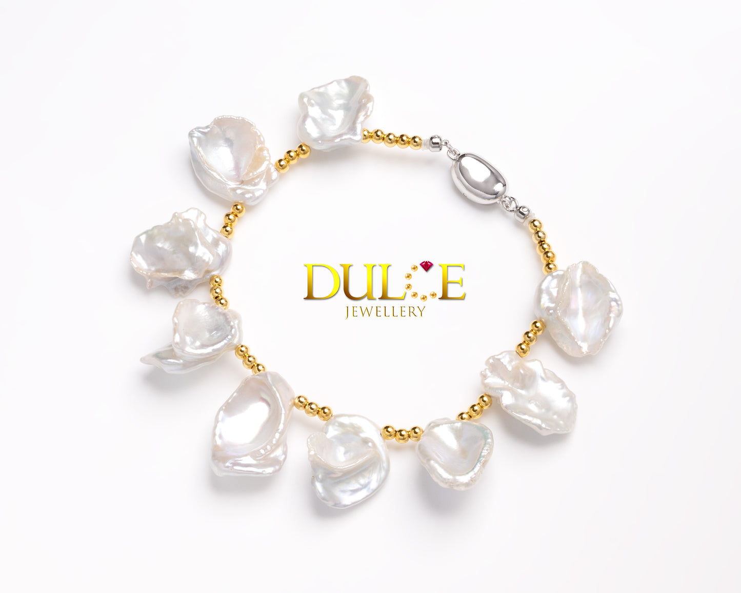 Silver 14-20mm Metallic Keshi Pearls Bracelet