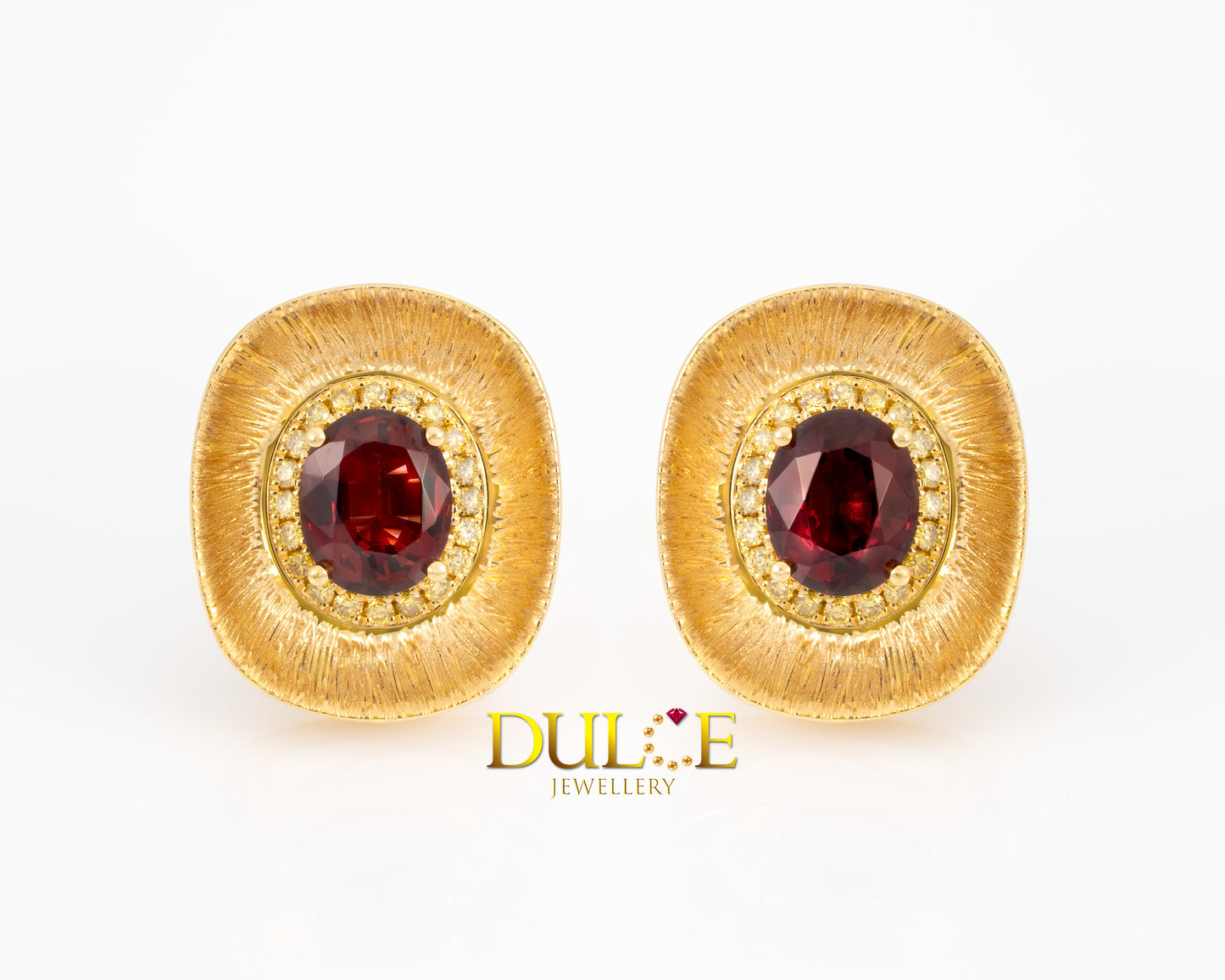 18K Gold Red Spinel Diamond Earrings