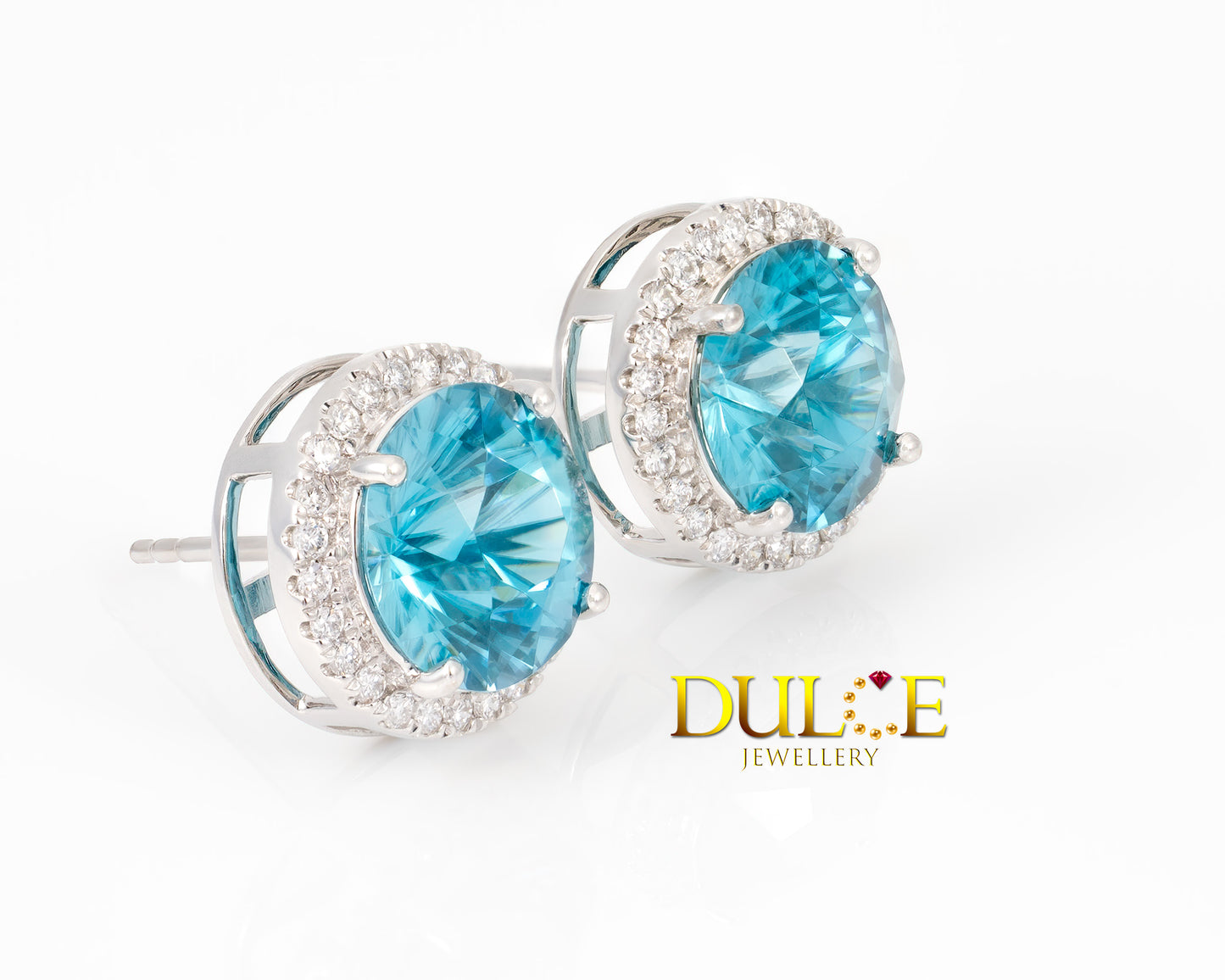 18K Gold Blue Zircon & Diamond Earrings