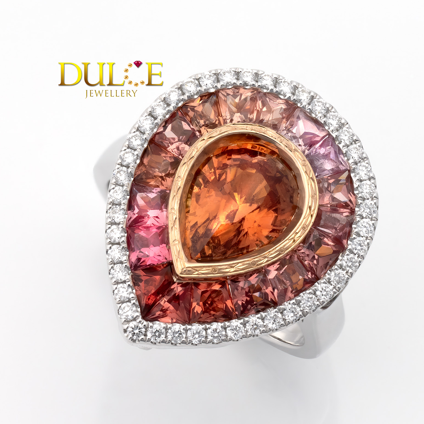 14K 金橙色藍寶石和尖晶石光環戒指