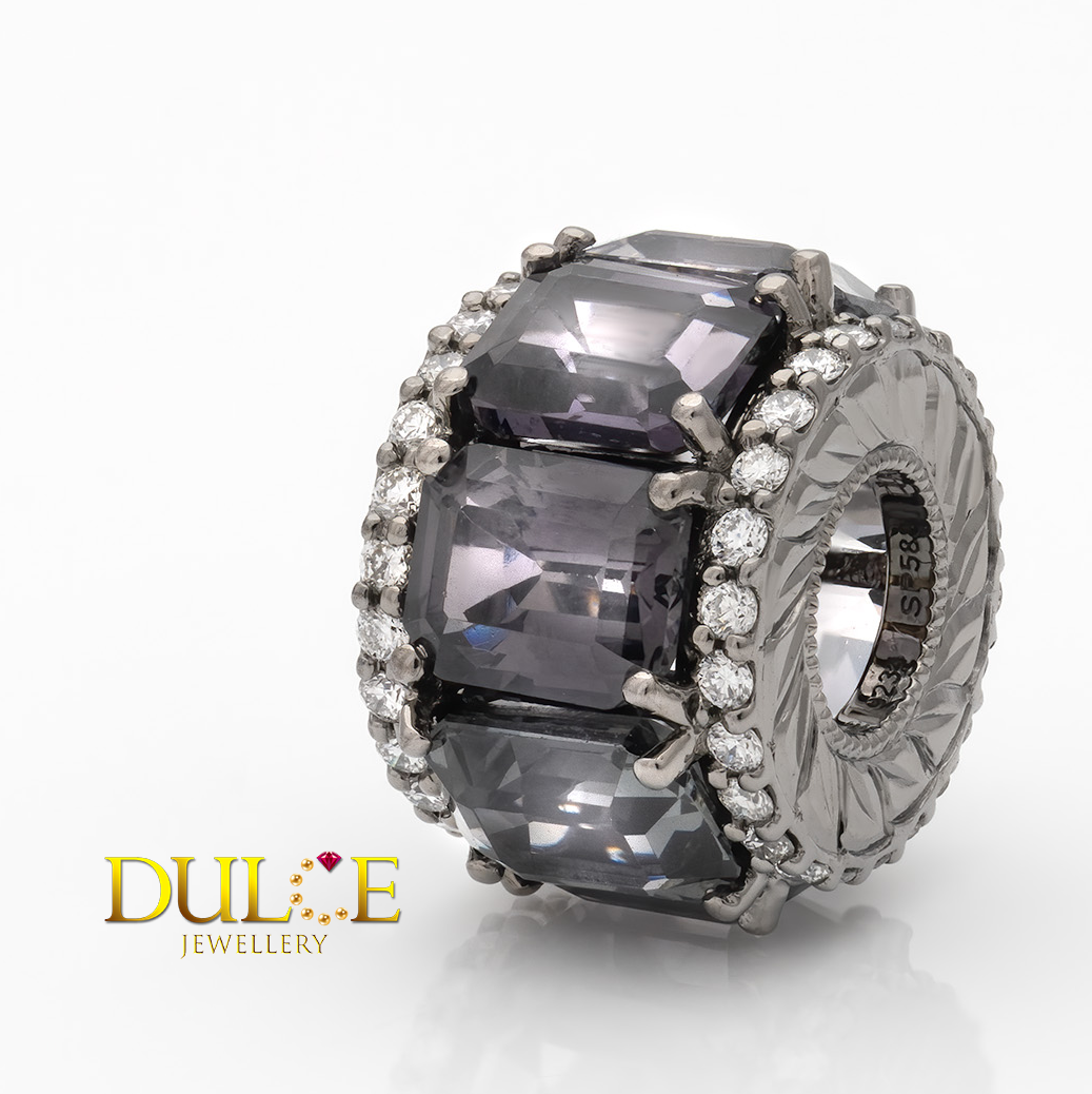 14K 金黑色尖晶石鑽石氧化環圓