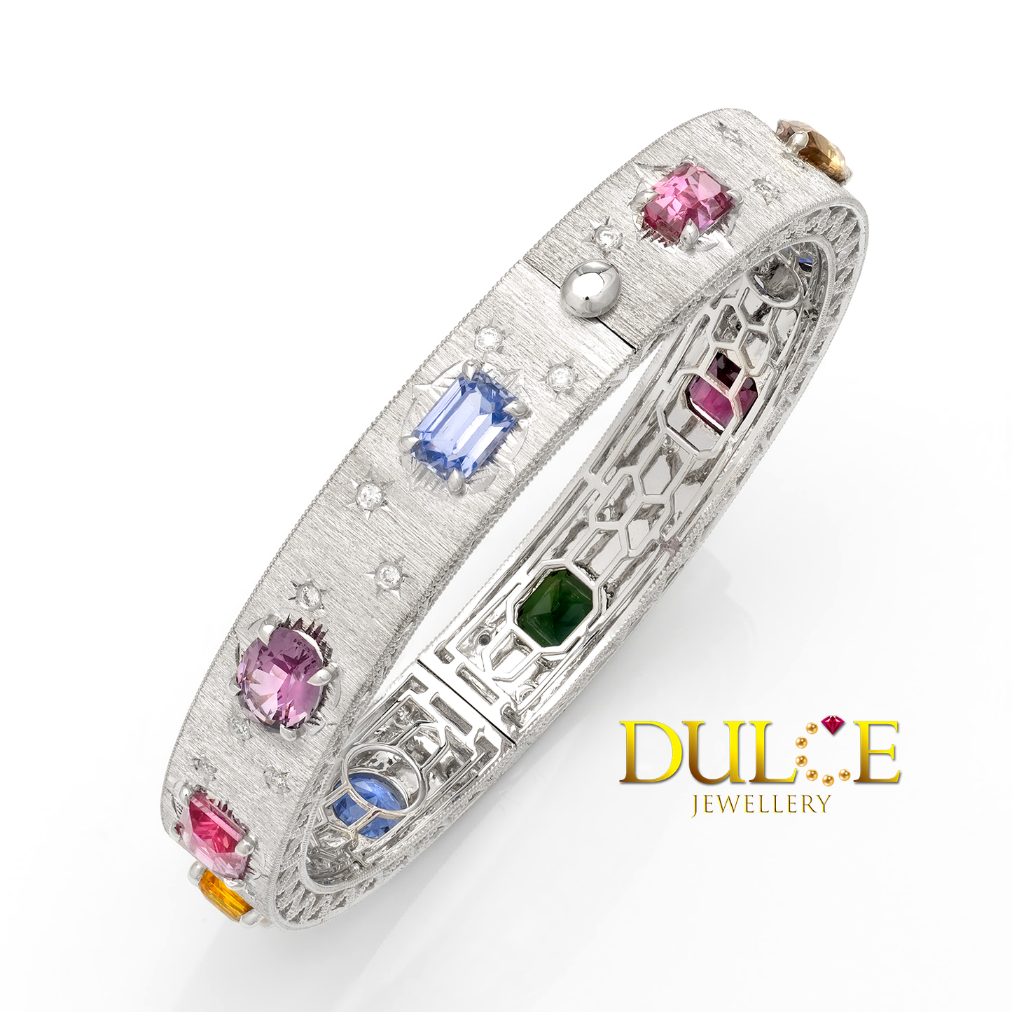 18K Gold Multi-Color Sapphire, Spinel & Diamond Bangle