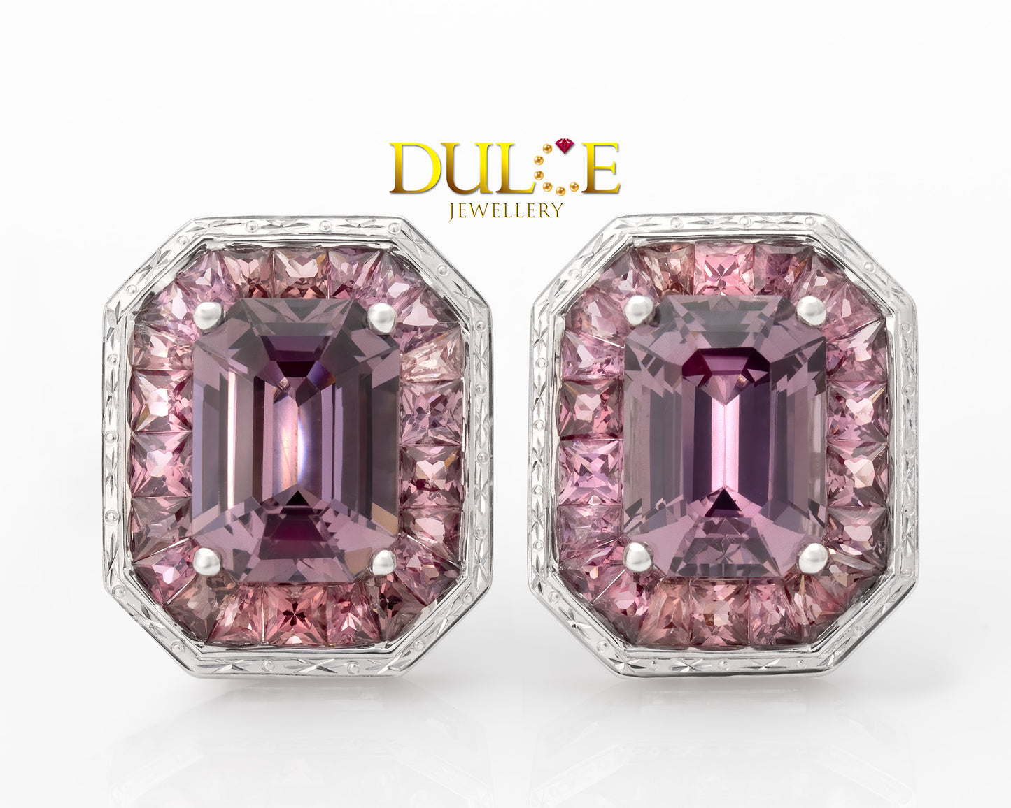 9K Gold Pink Spinel Halo Earrings