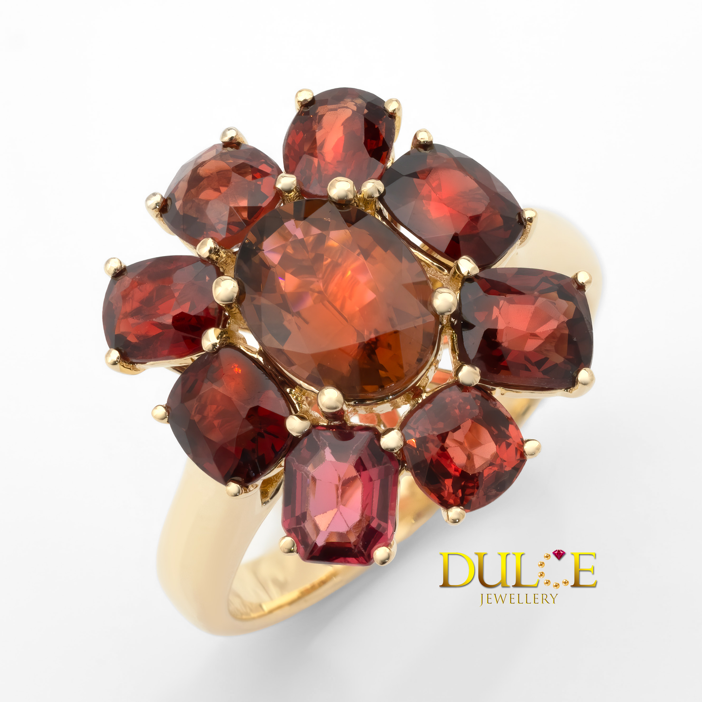 14K Gold Orangey Tourmaline & Red Spinel Ring