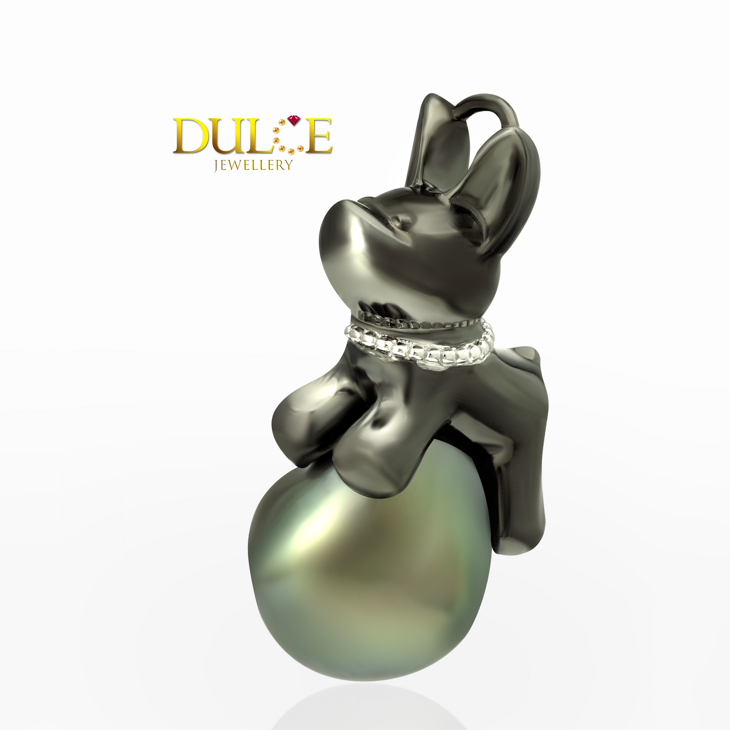 18K Gold Tahitian Pearl Doggy Pendant