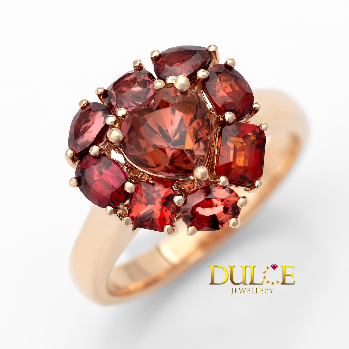 14K Gold Orangey Tourmaline & Red Spinel Ring