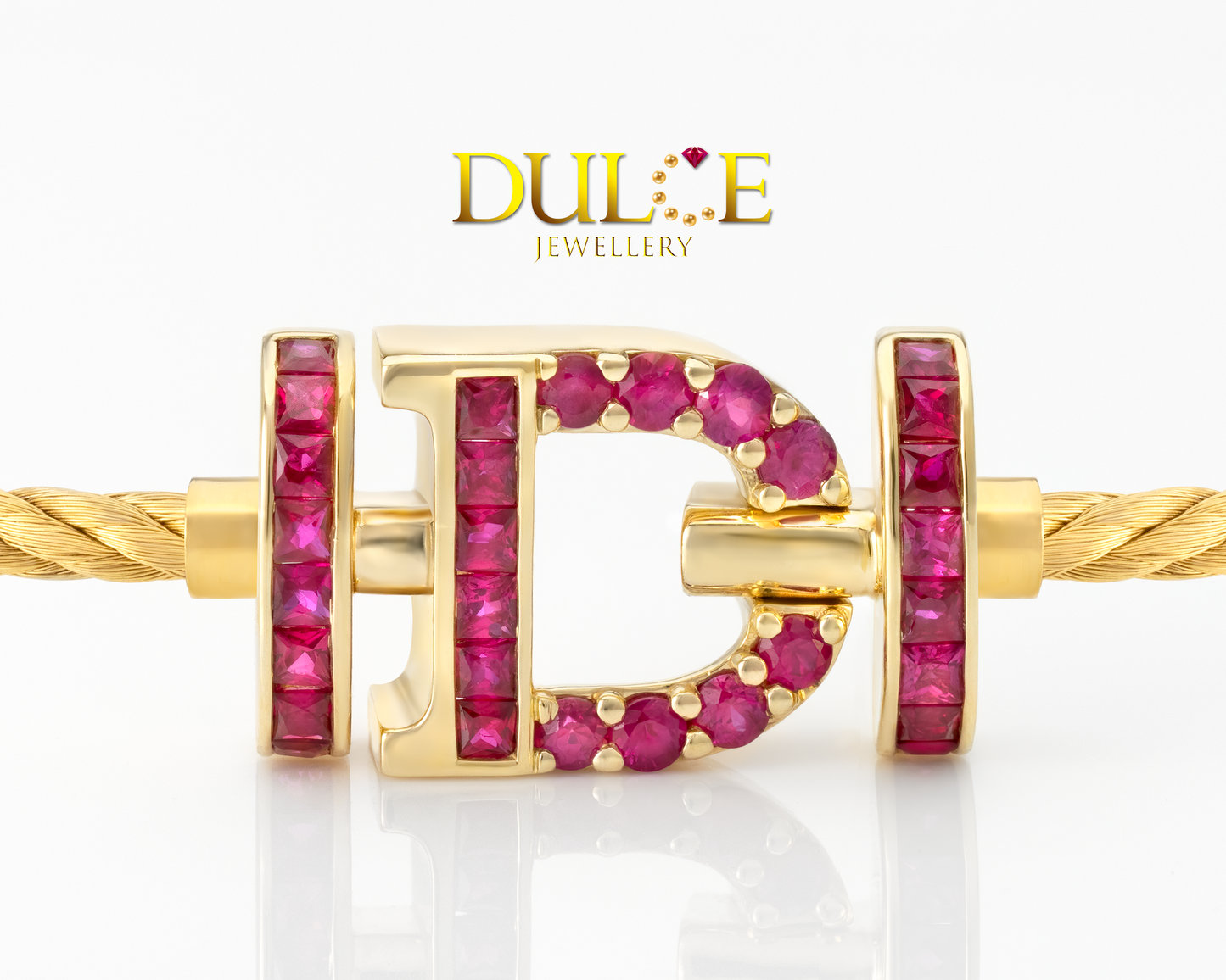 9K Yellow Gold Ruby Clasp & Steel Bracelet