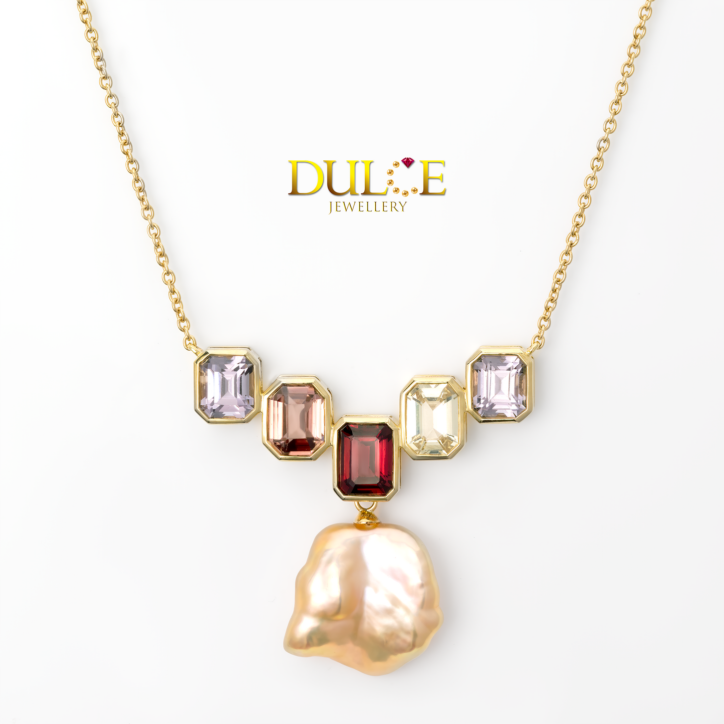 18K 金石榴石、尖晶石、藍寶石及風信子項鍊