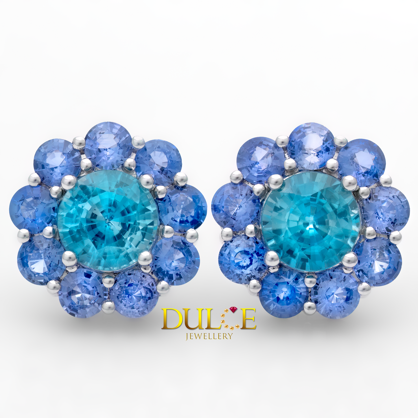 950 Platinum Blue Zircon Blue Sapphire Earrings