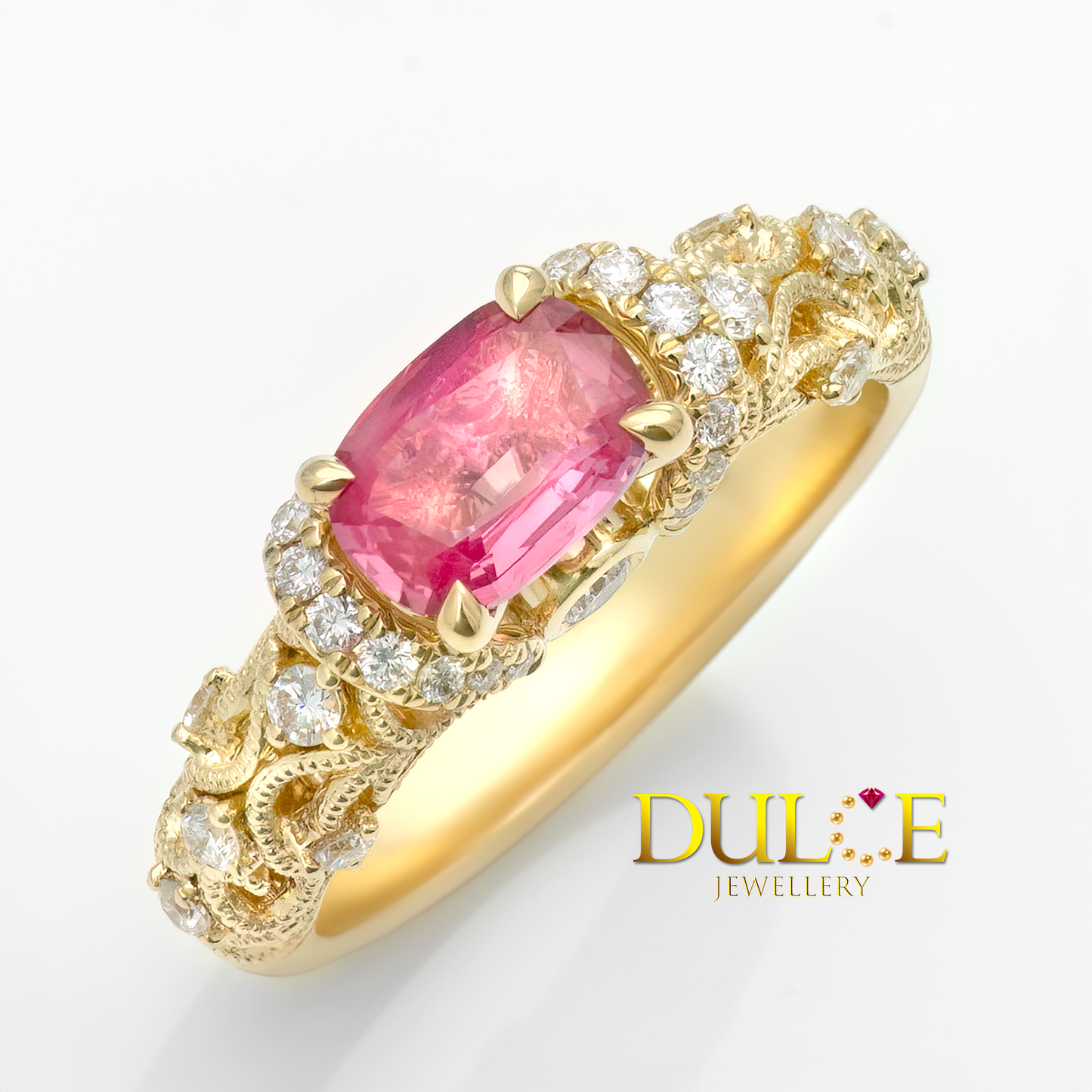 14K Hot Pink Sapphire Diamond Ring
