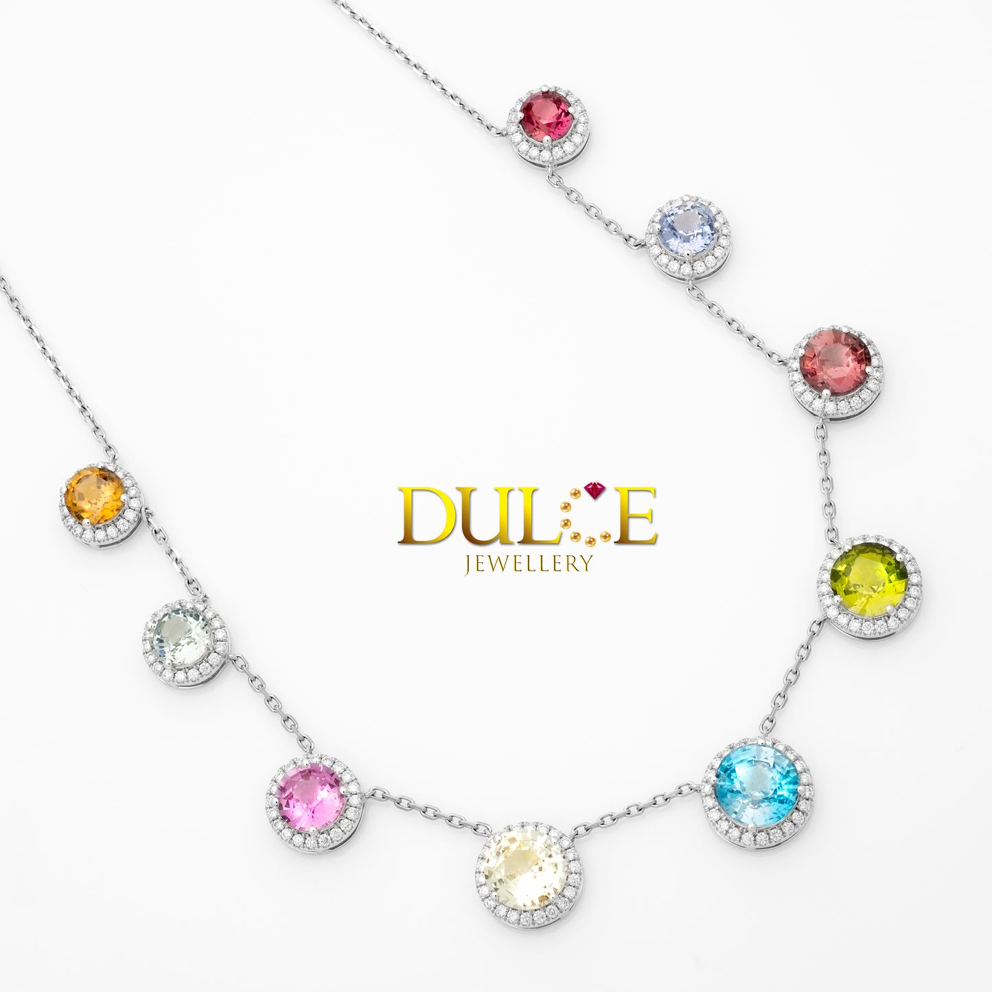 18K Gold Multi Color Sapphire & Blue Zircon Diamond Necklace