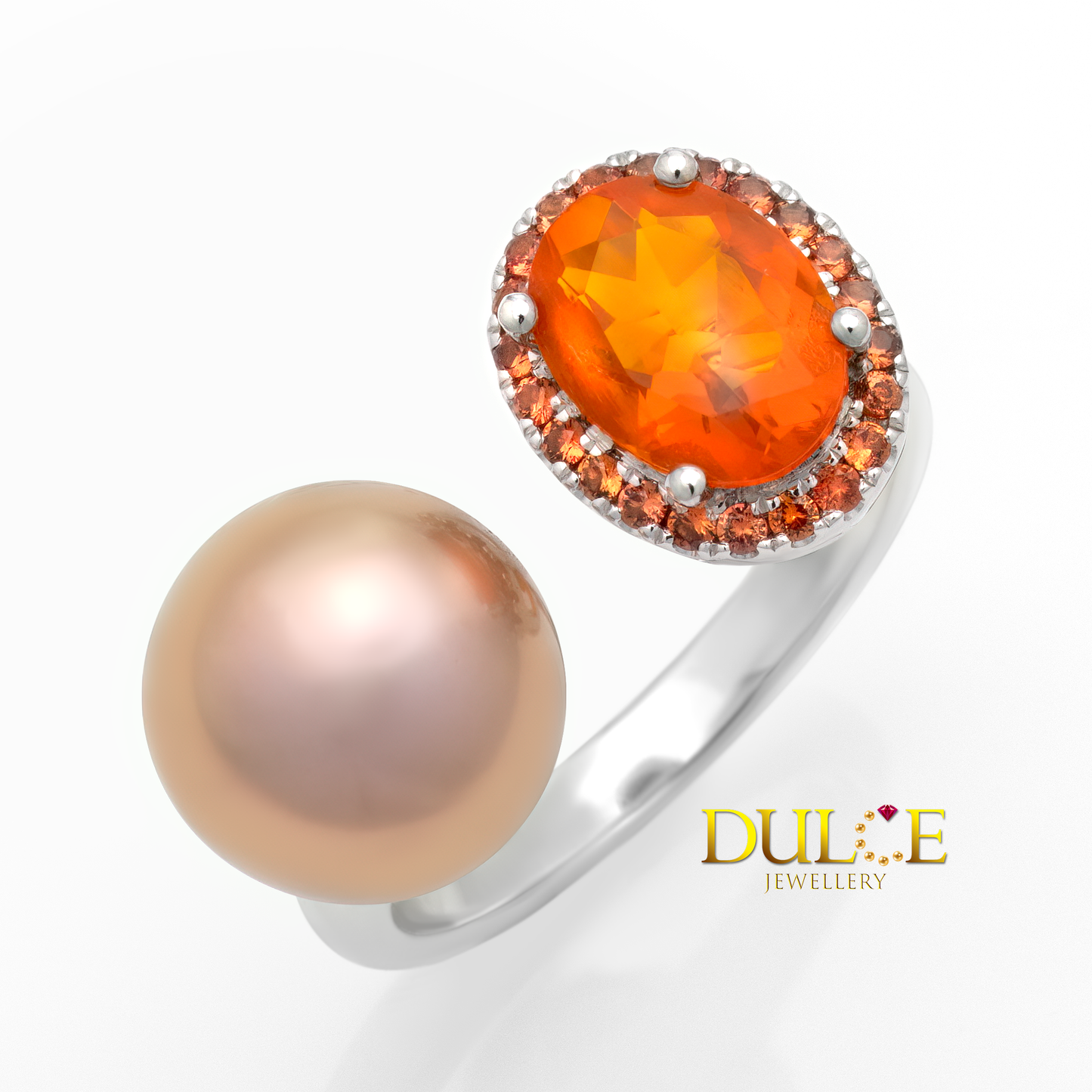 9K Mexican Fire Opal & Orange Sapphire Ring