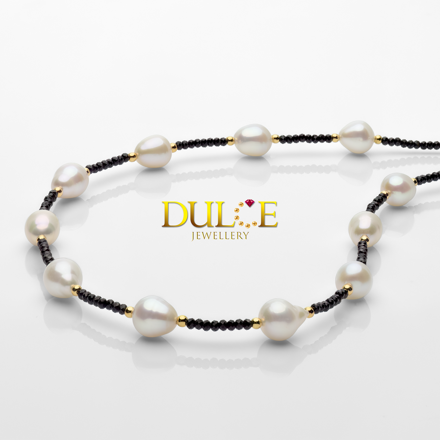 9-10mm Freshwater Baroque Pearls & Black Spinel Silver Clasp Necklace