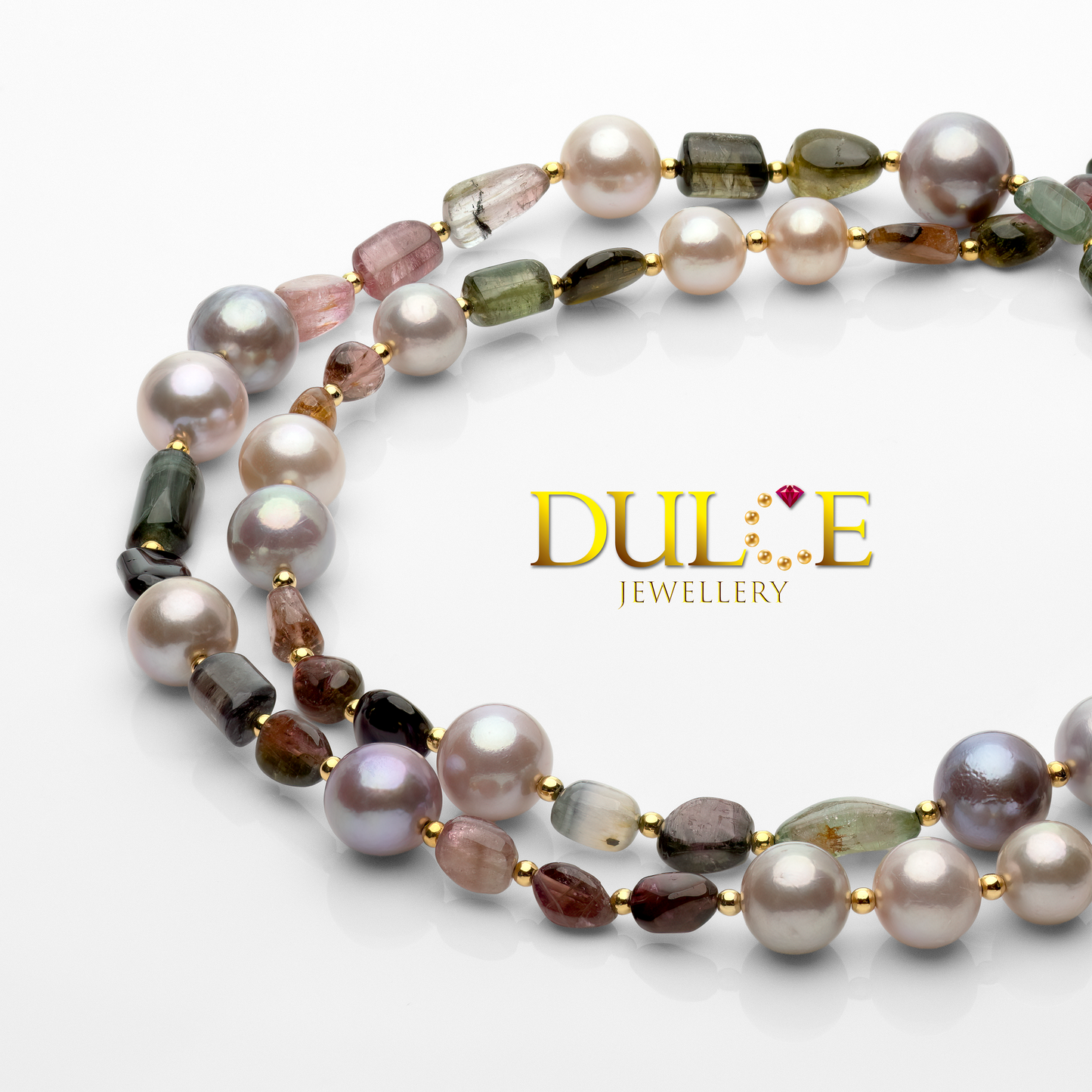 32 inches Silver Clasp Tourmaline & Freshwater Pearls Necklace