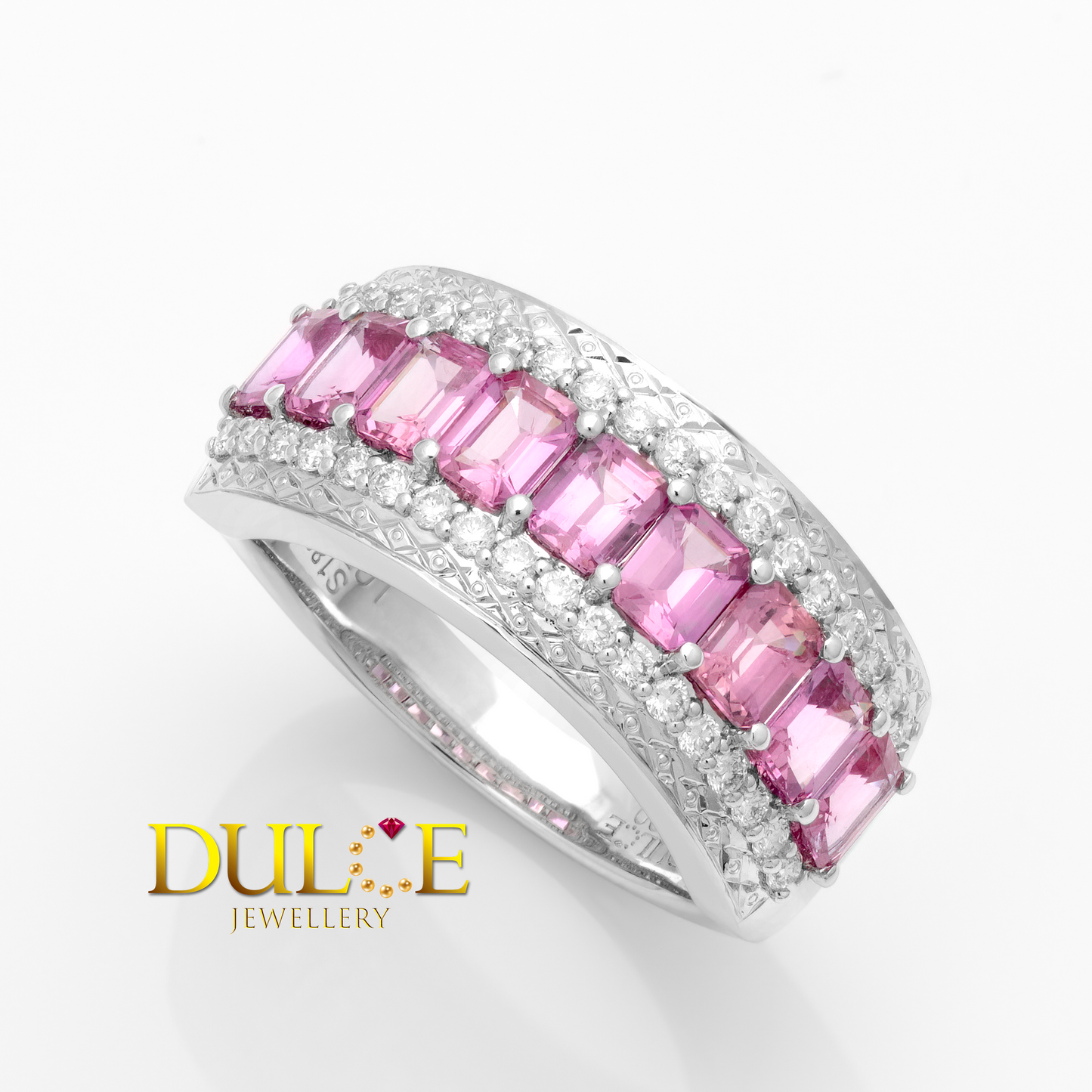 14K 粉紅藍寶石和培育鑽石戒指