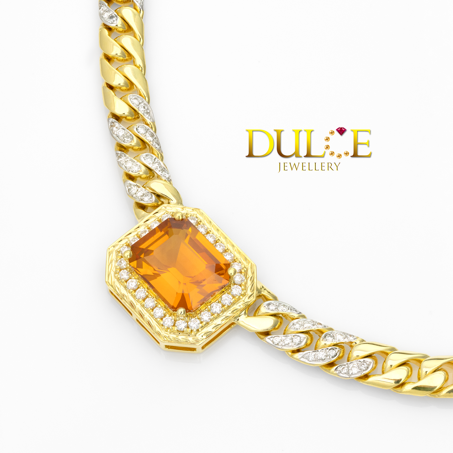 18K Orange Sapphire Diamond Necklace