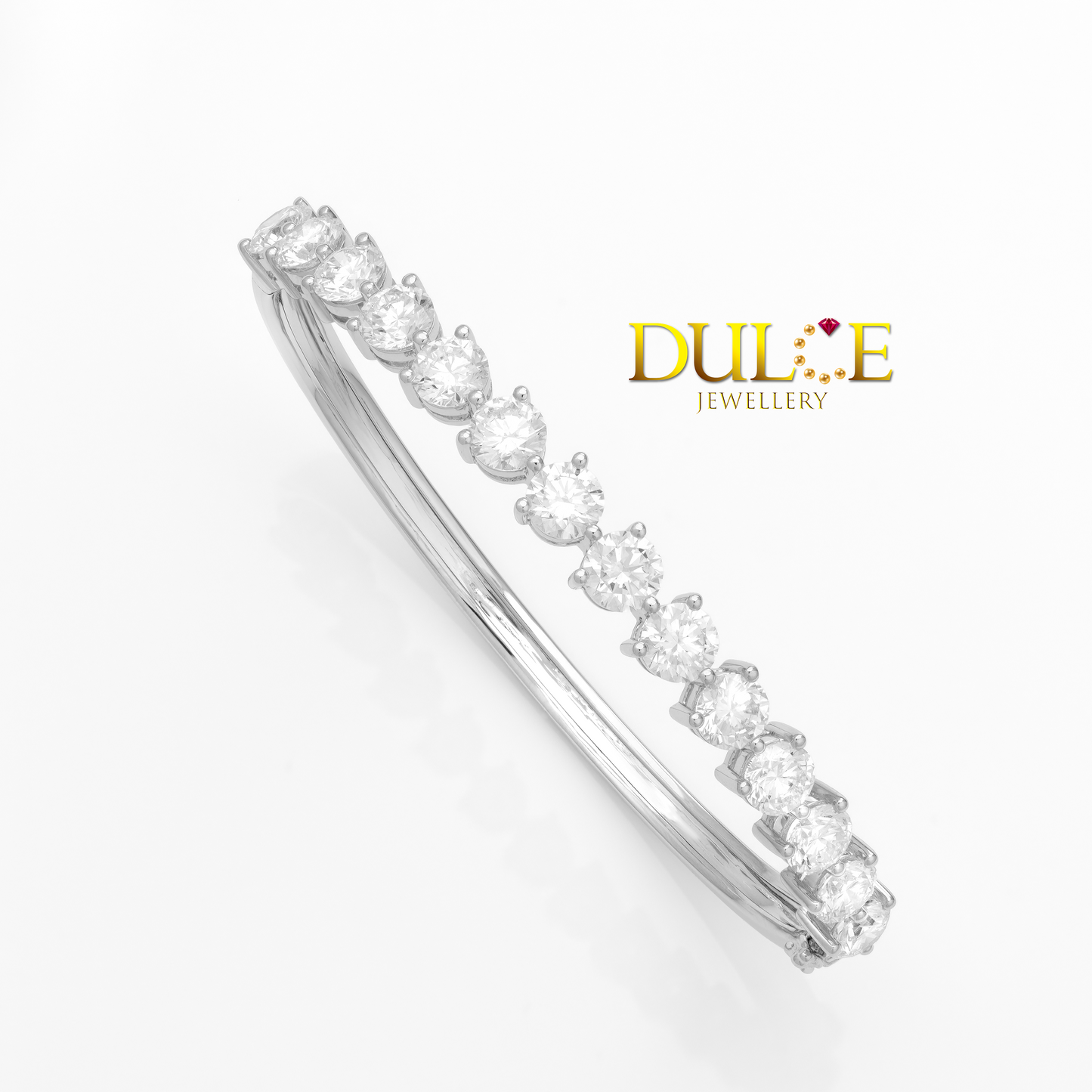 14K gold bangle with embedded lab grown diamond on a white background, featuring the Dulce Jewellery logo.