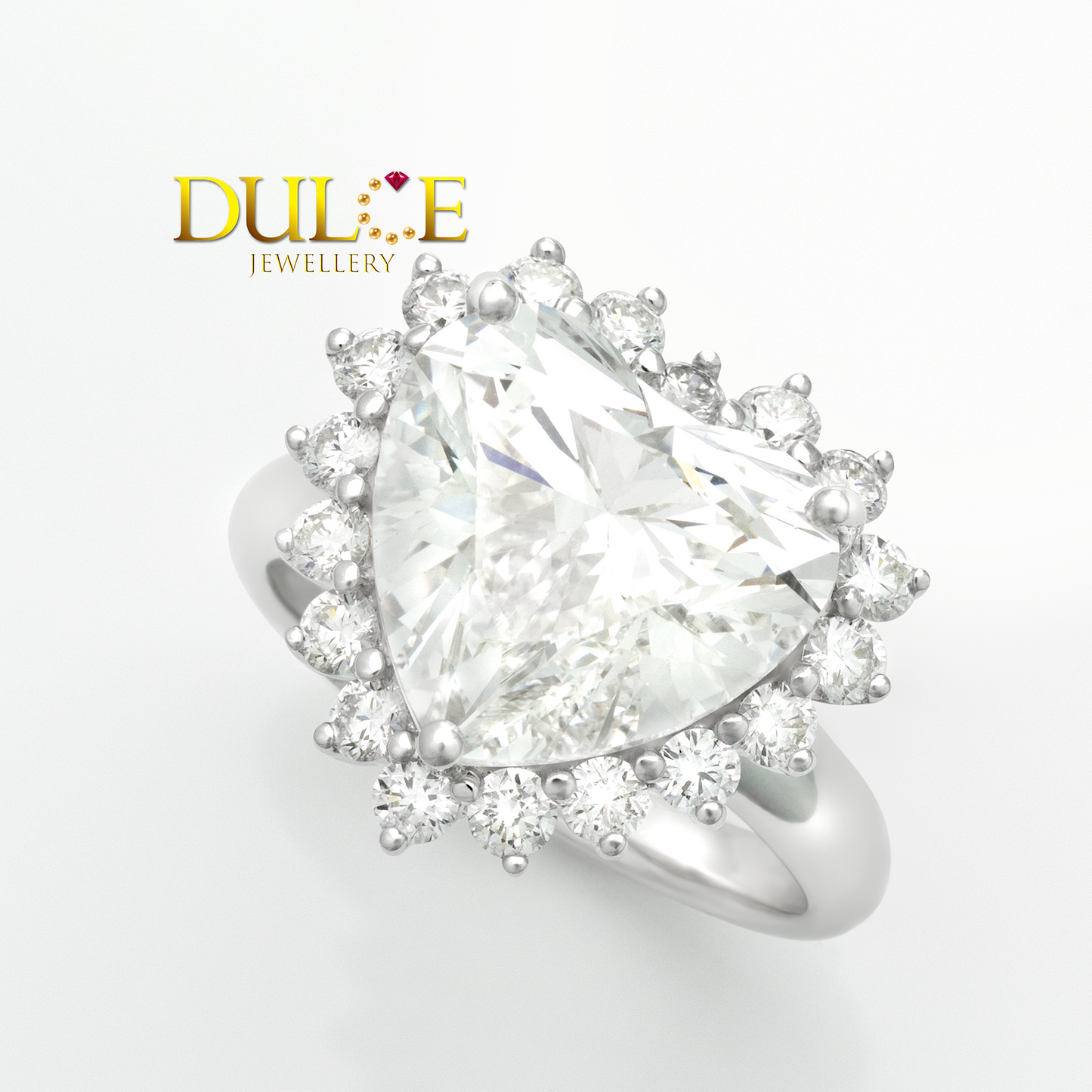 Heart shape Lab grown diamond ring with 'Dulce Jewellery' logo on a white background