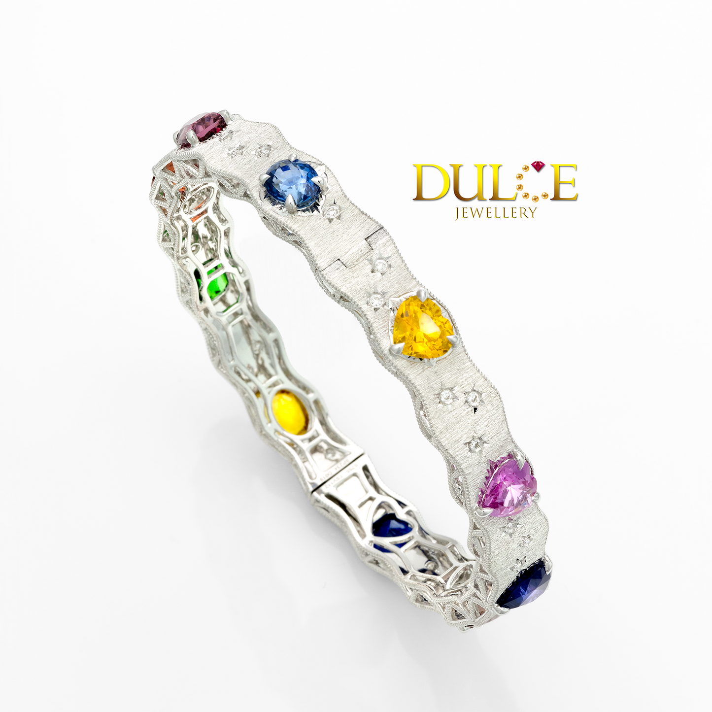 18K彩虹藍寶石、尖晶石和沙弗萊石手鐲