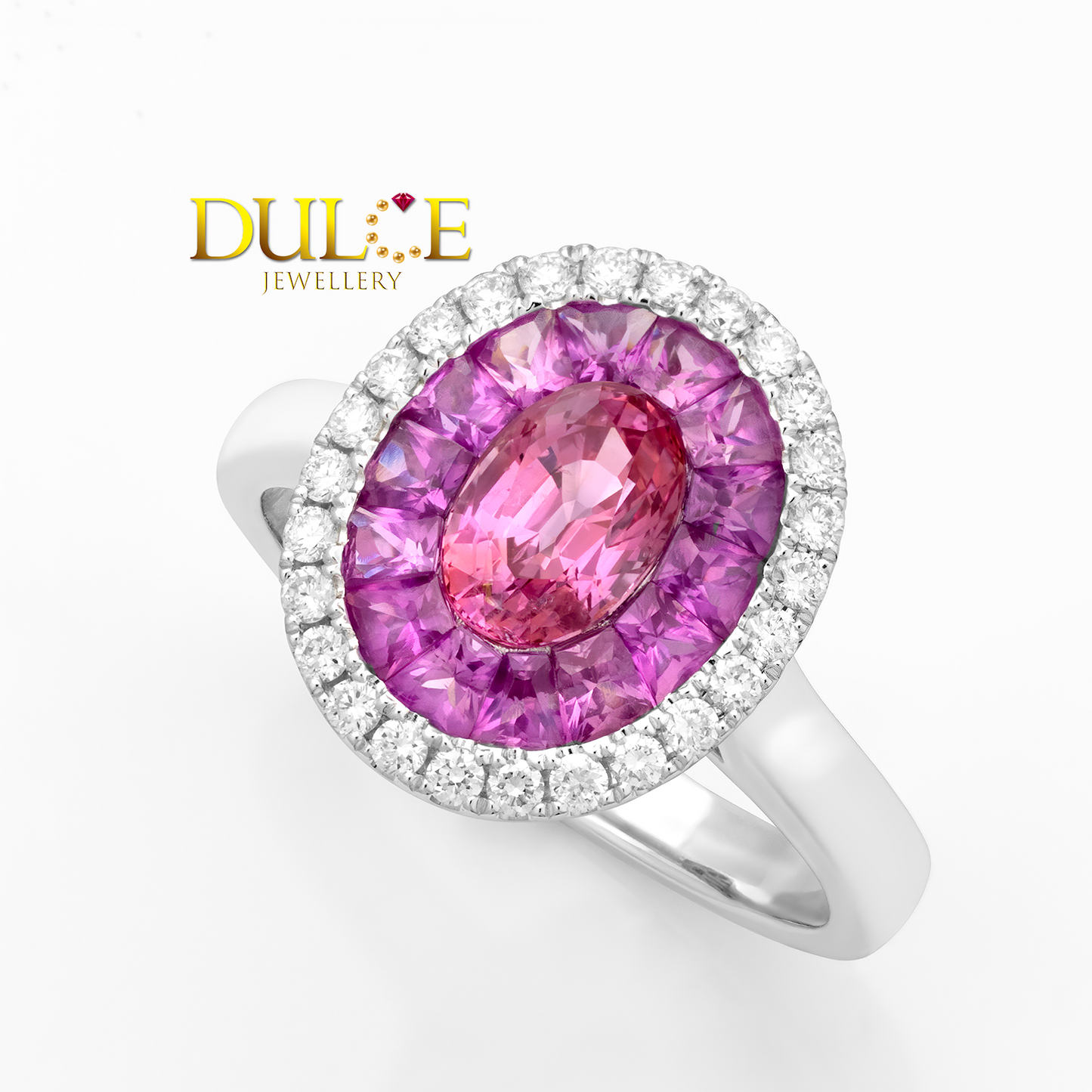 14K 粉紅藍寶石鑽石戒指