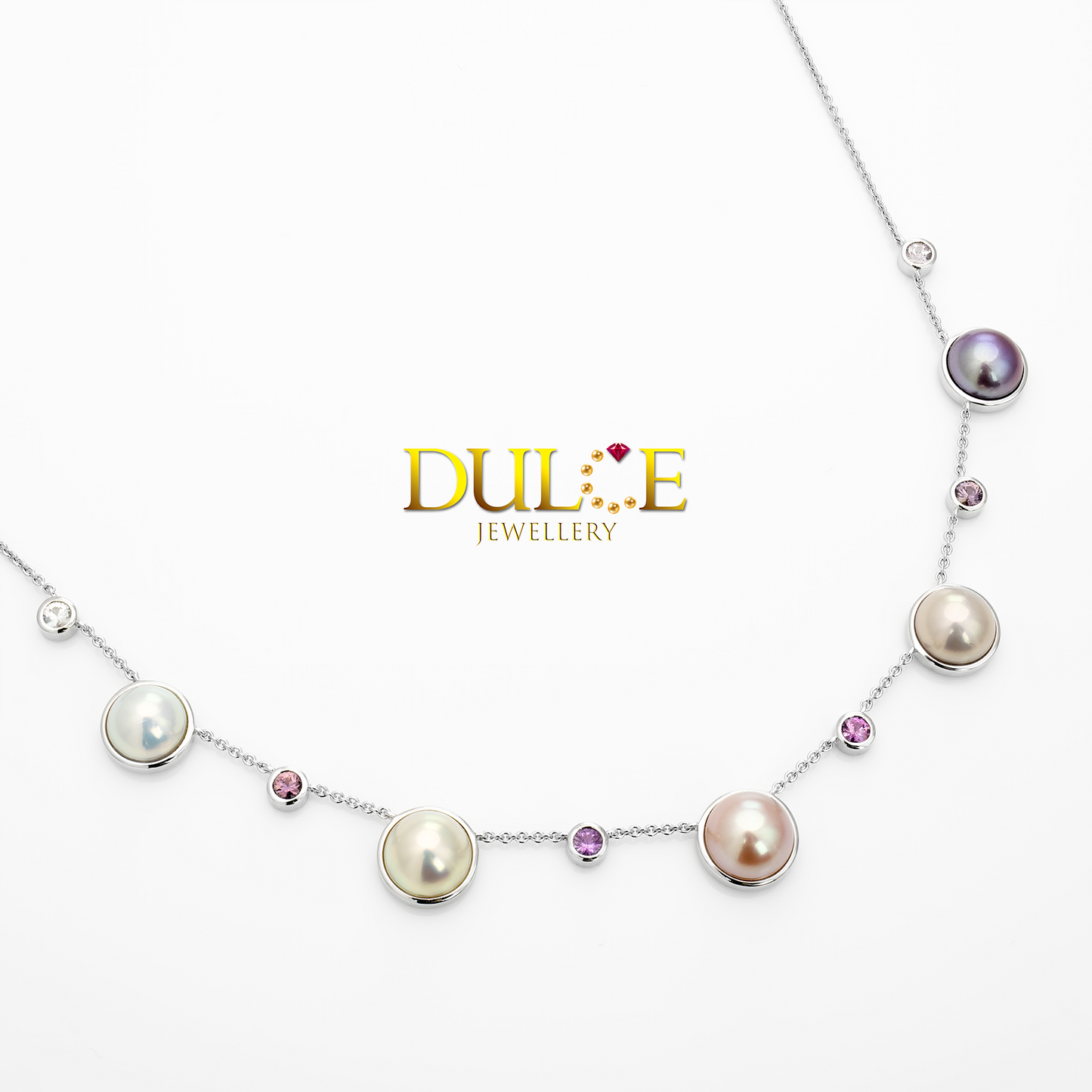 925銀淡水馬貝珍珠與粉紅藍寶石項鍊