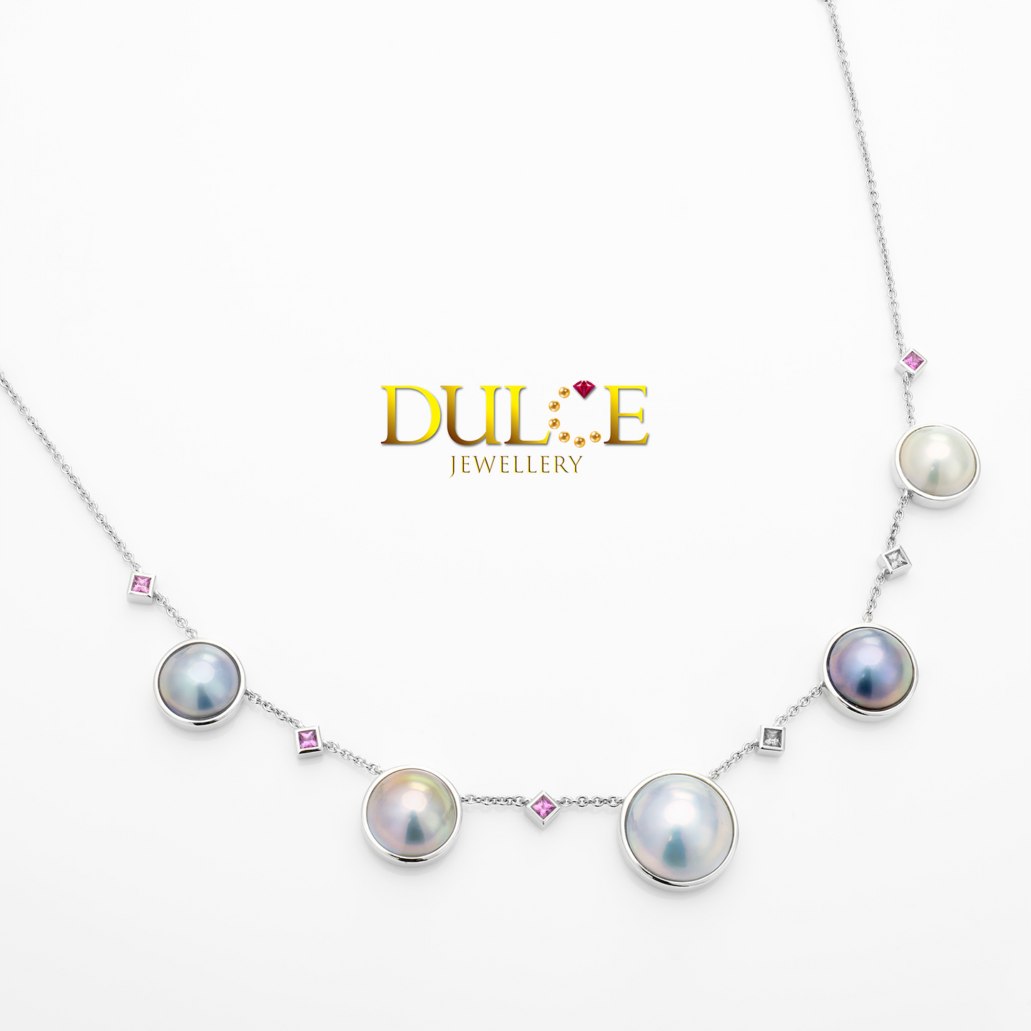 925銀日本馬貝珍珠粉紅藍寶石項鍊