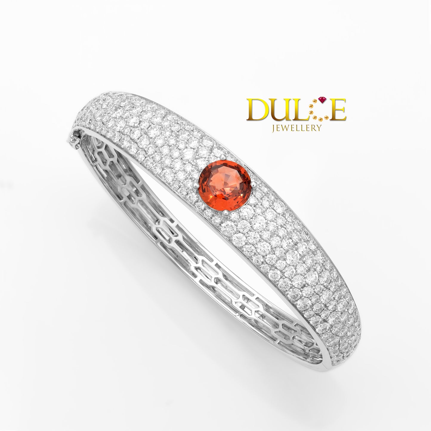 14K橙紅色尖晶石和實驗室培育鑽石手鐲