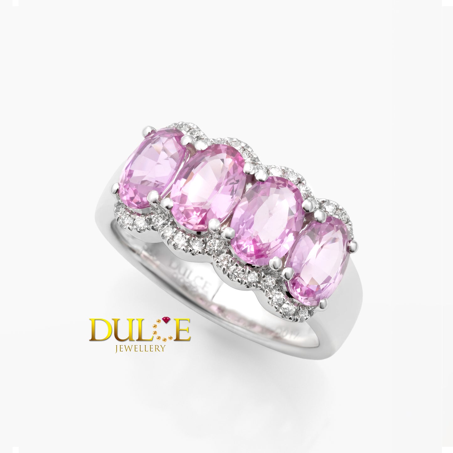 14K White Gold Pink Sapphire Diamond Ring