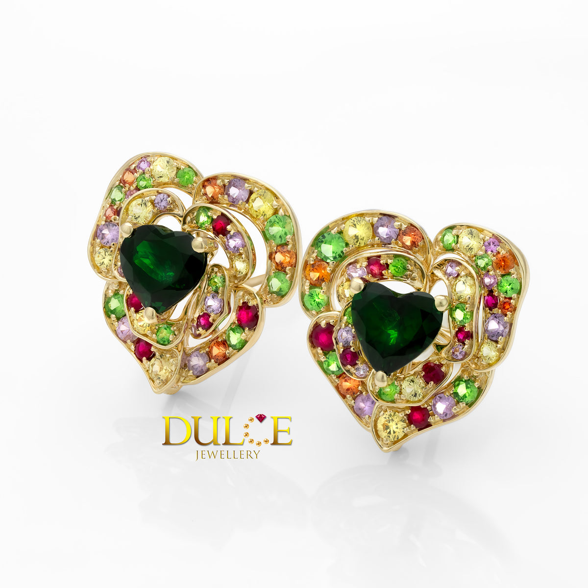 14K Tsavorite & Multi-color Saphire Earrings