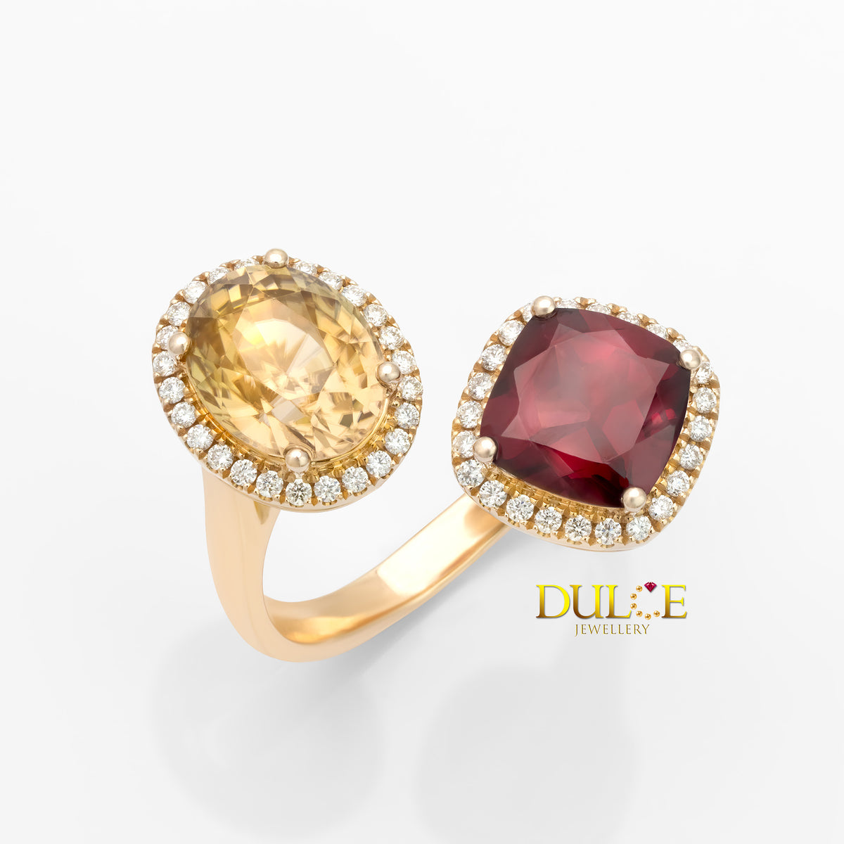 14K Yellow Zircon & Pinkish Red Garnet Ring