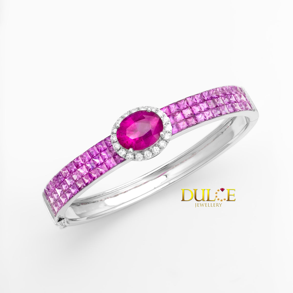 14K Pink Sapphire Diamond Bangle