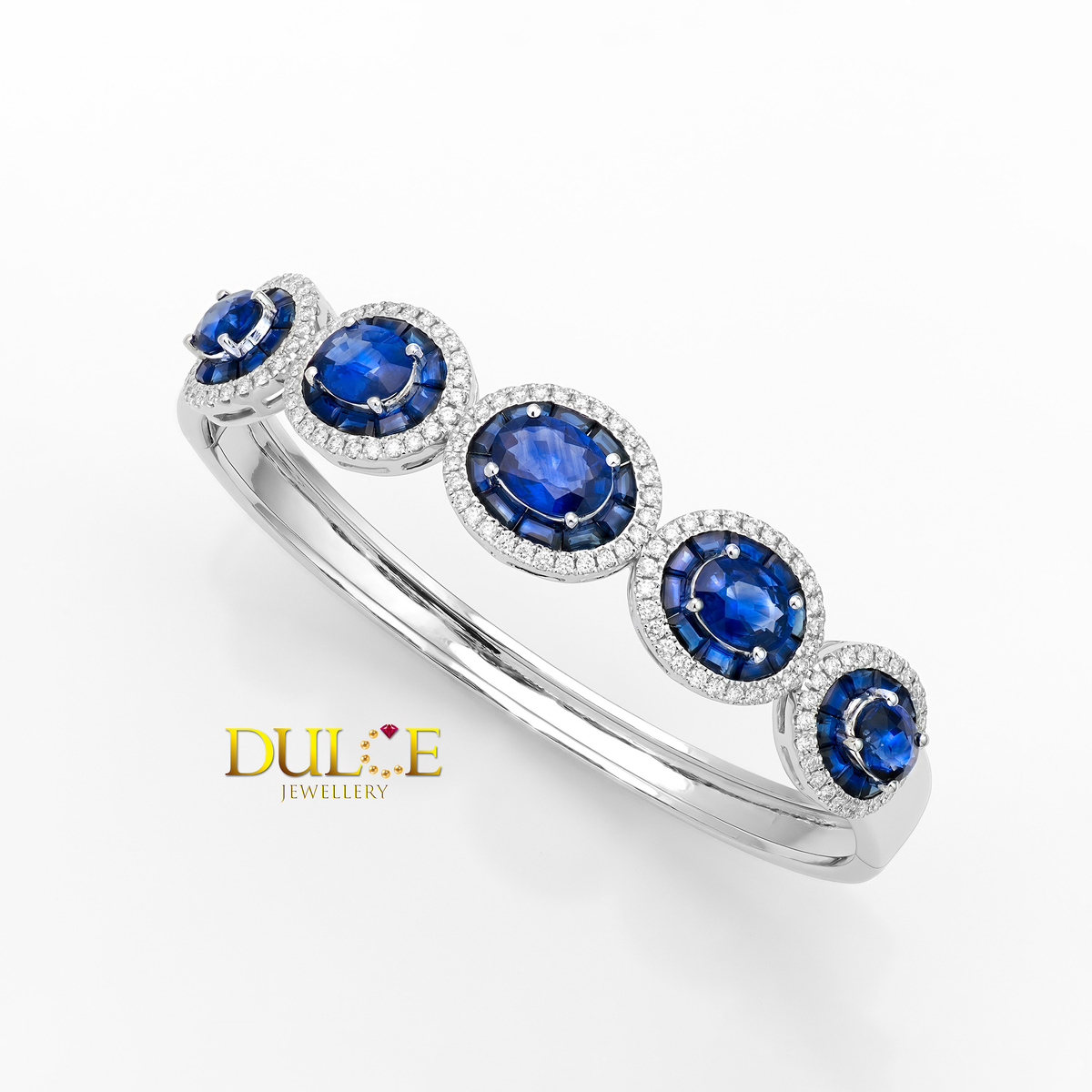 14K Royal Blue Sapphire Diamond Bangle