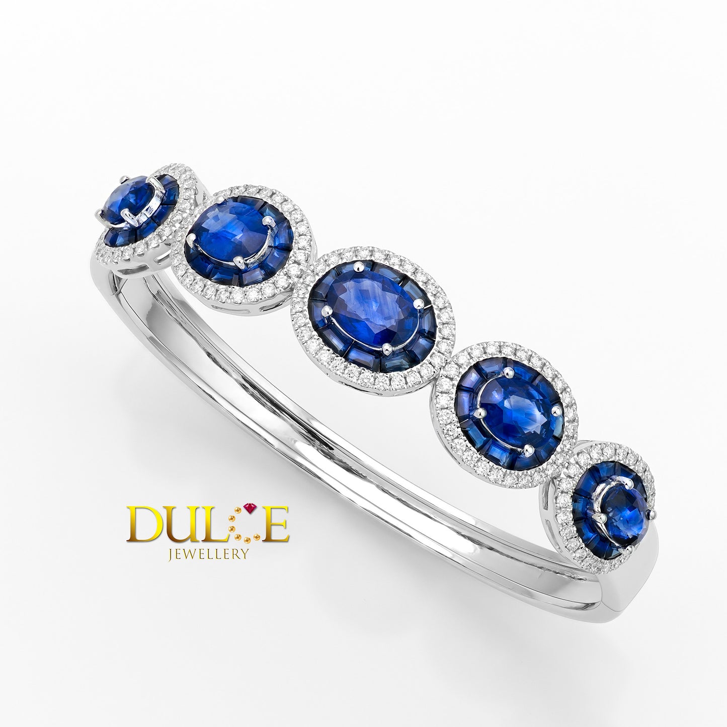 14K Royal Blue Sapphire Diamond Bangle