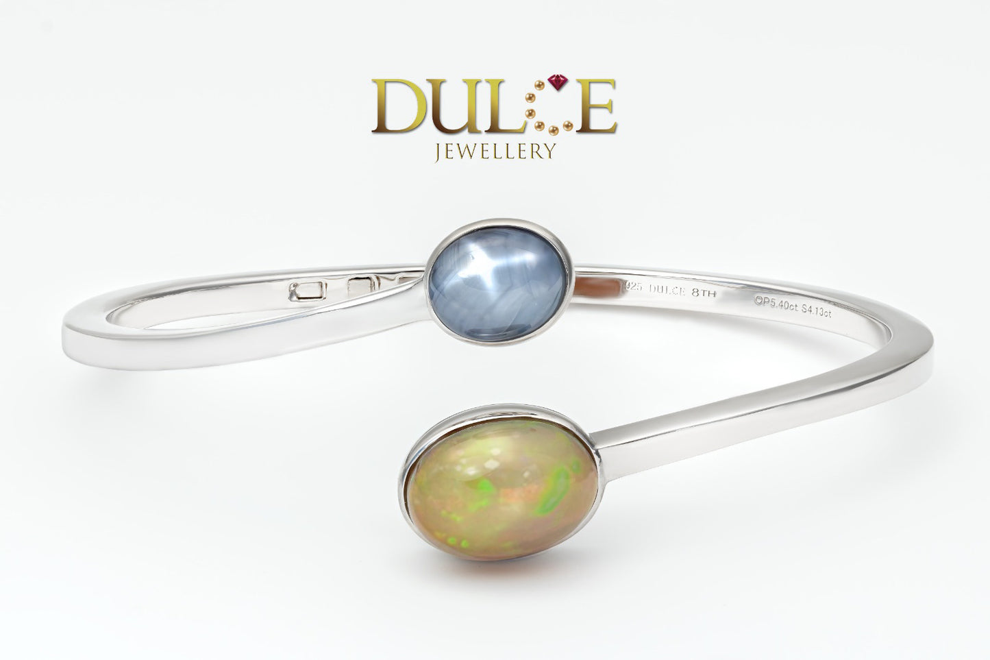 Opal & Star Sapphire Silver Bangle (SBANO&S6)