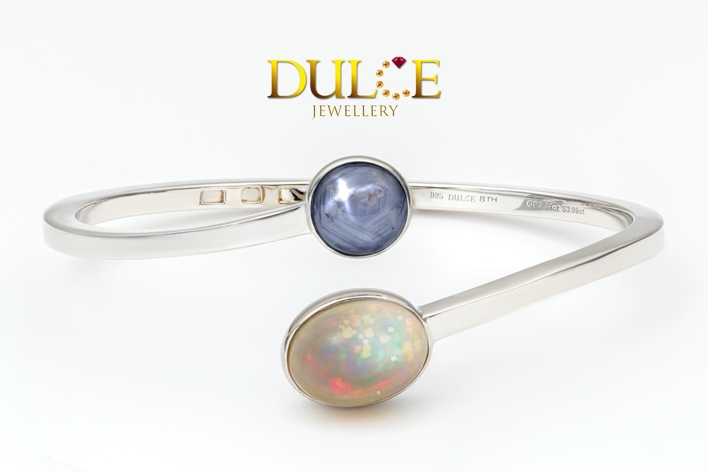Opal & Star Sapphire Silver Bangle (SBANO&S2)